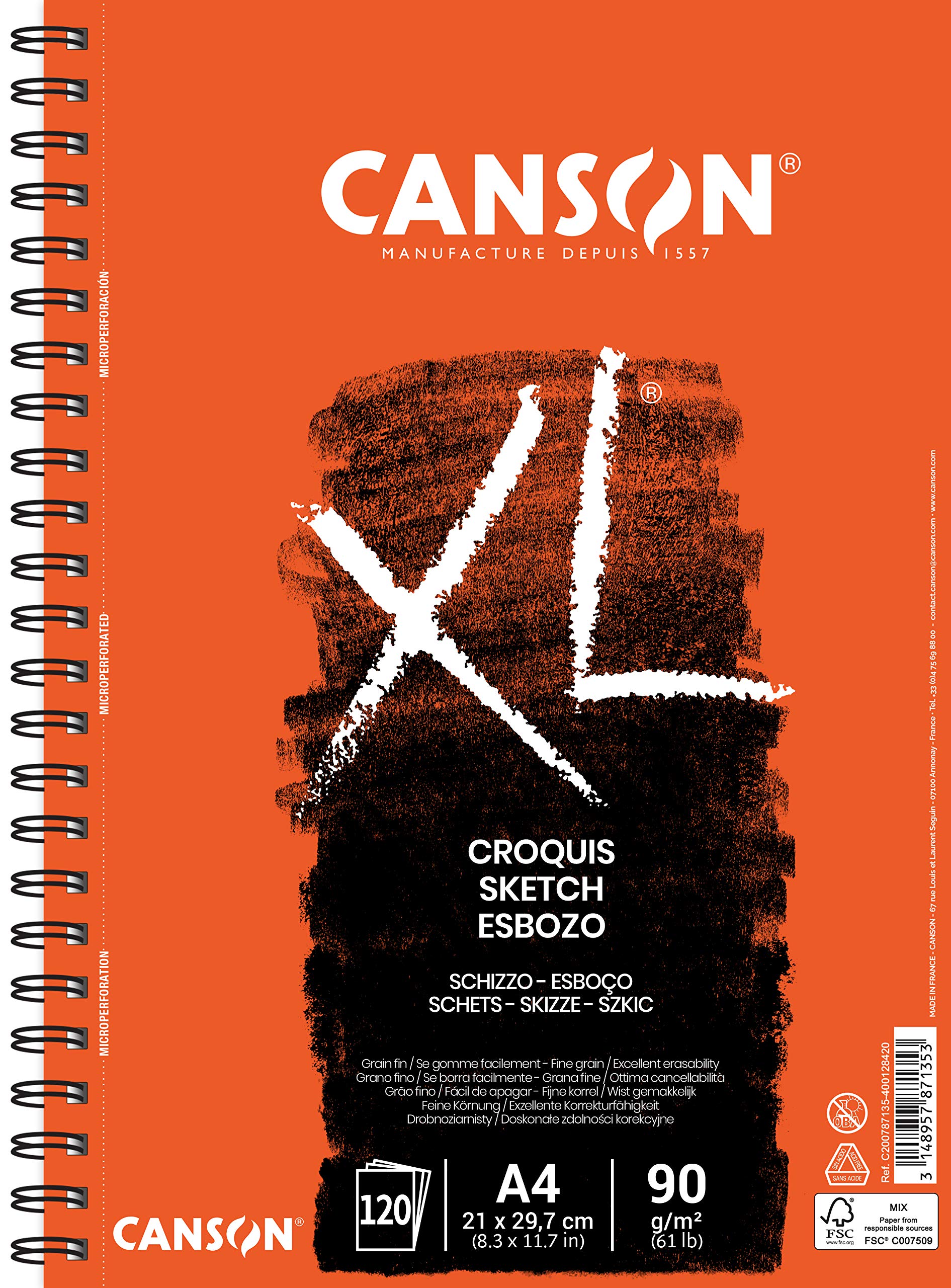 Canson XL Croquis, ideal for sketching or drawing, light paper 90g/m, A4 - 21 x 29.7 cm, 120 sheets fine grain, ivory A4 - 21 x 29.7 cm