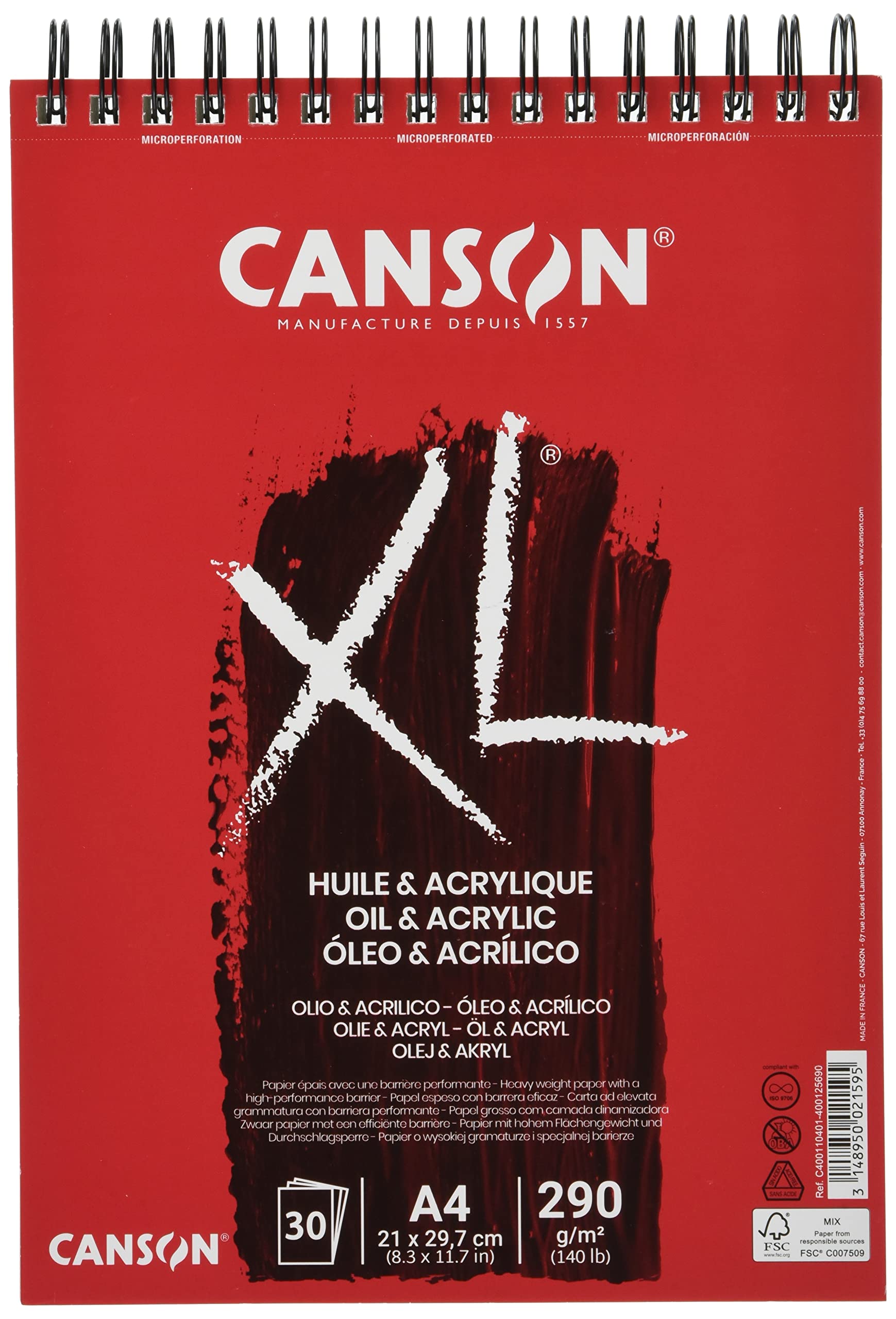 Canson XL Huile & Acrylique, Album for Oil and Acrylic Painting, A4, 30 Sheets, 290 g/m2 Unlined