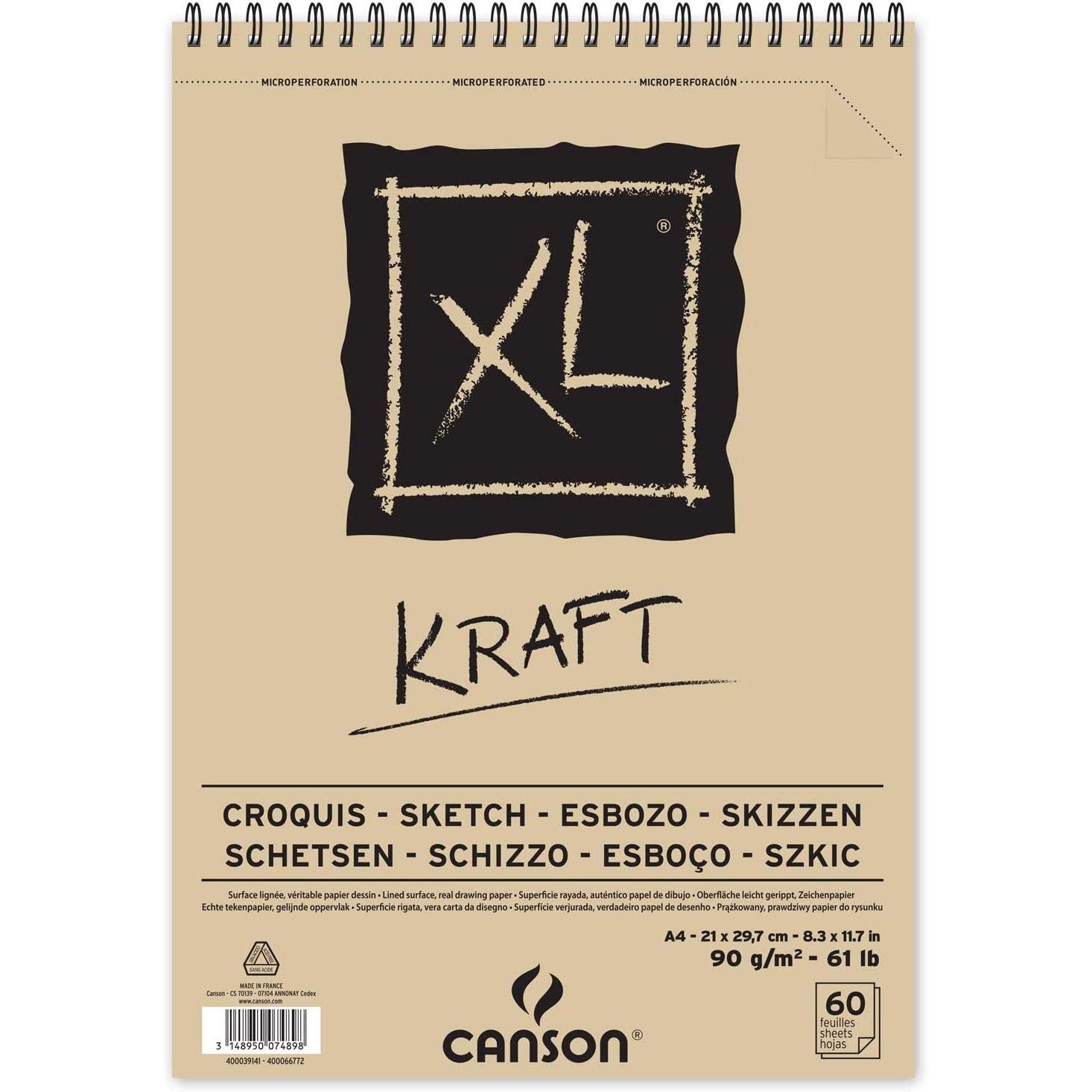 Canson XL, Kraft Album for Drawing and Dry Techniques, Laid Paper, A4, 40 sheets, 60 g/m