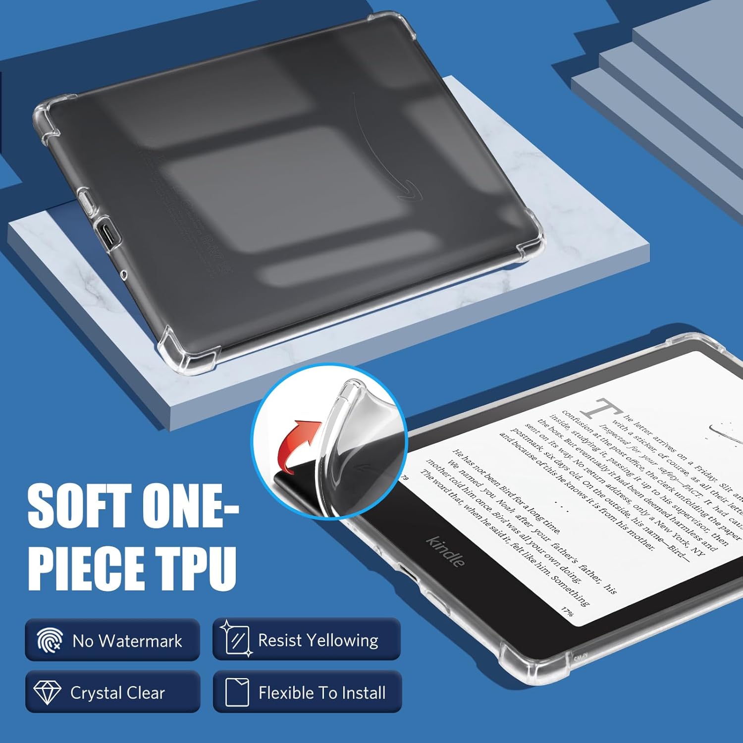 CoBak Clear Cover Case for 2024 12th Generation 7-inch Kindle Paperwhite and 7-inch Kindle Colorsoft Signature Edition (Model #SA569P) - Lightweight and Soft 7" e-Book Reader *Clear