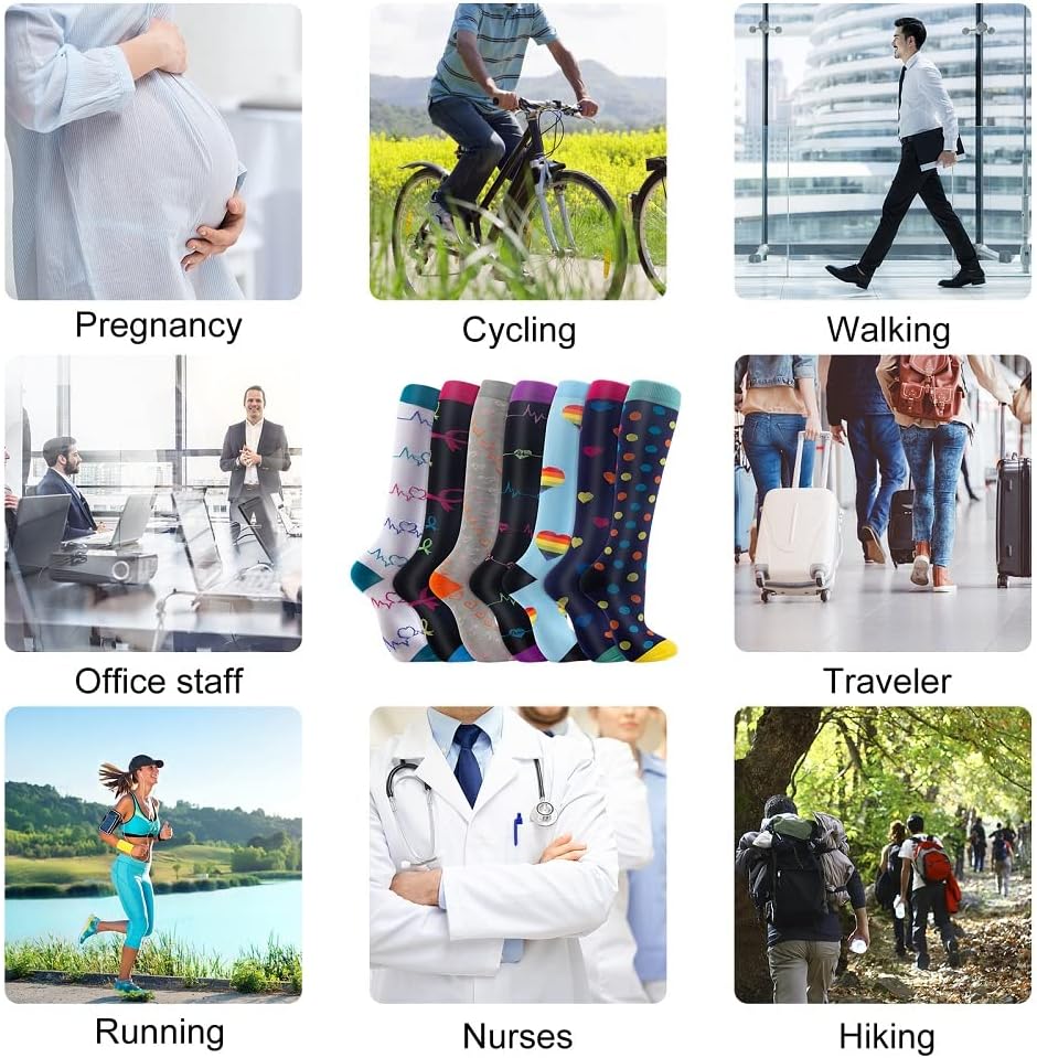 Compression Socks, (2/4/6/7 pairs) for Men and Women 15-20 mmHg are Best for Athletics, Running, Air Travel, Support L-XL Black