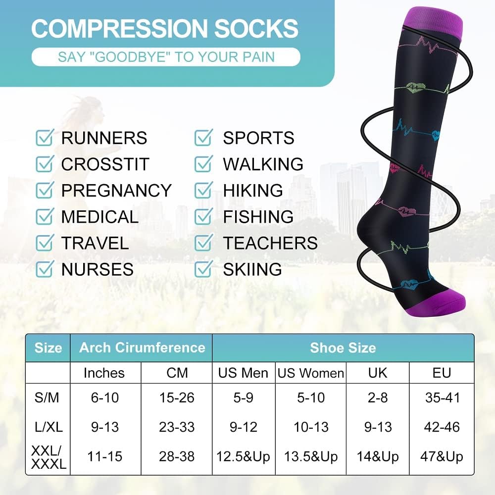 Compression Socks, (2/4/6/7 pairs) for Men and Women 15-20 mmHg are Best for Athletics, Running, Air Travel, Support L-XL Black