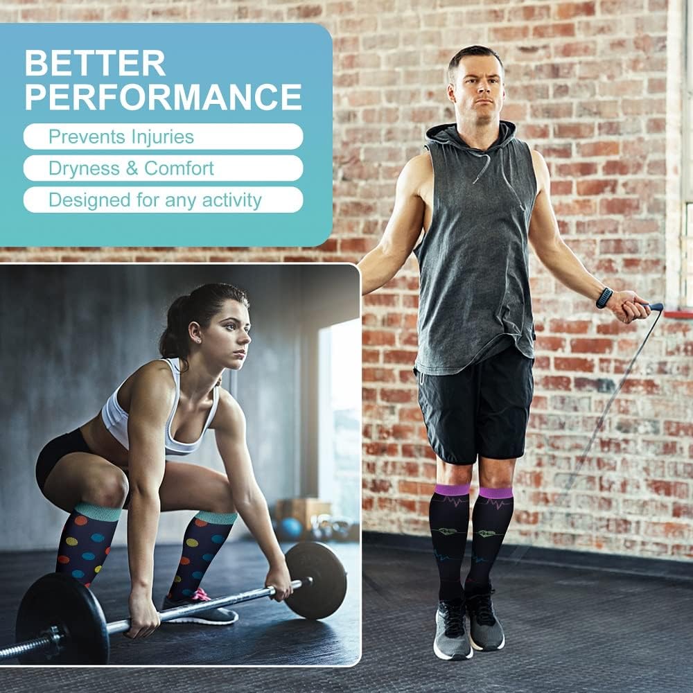 Compression Socks, (2/4/6/7 pairs) for Men and Women 15-20 mmHg are Best for Athletics, Running, Air Travel, Support L-XL Black