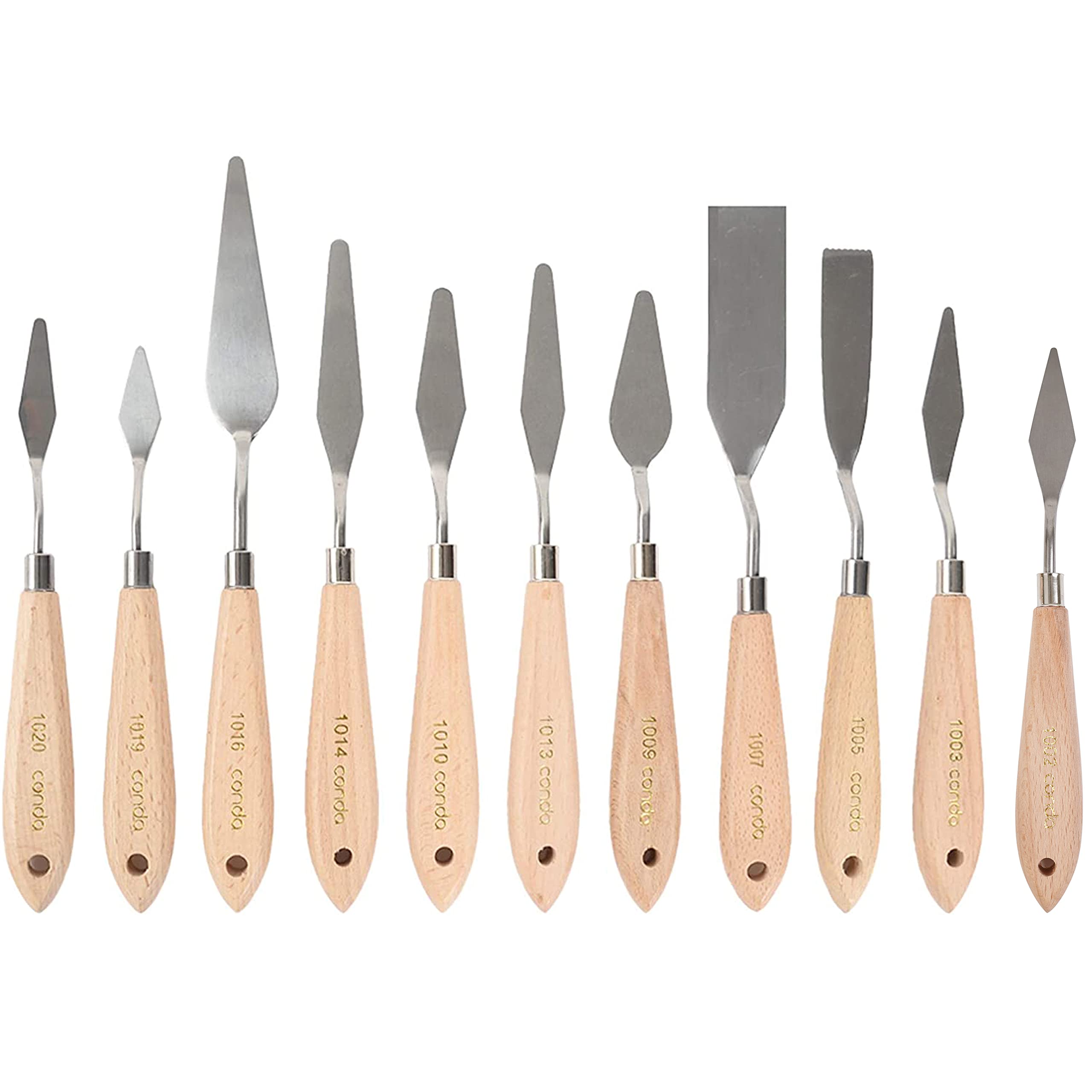 CONDA Knife Set Painting Spatulas Painting Scraper 11 Pieces, Metal Knives Wooden Handle 11pcs wood color