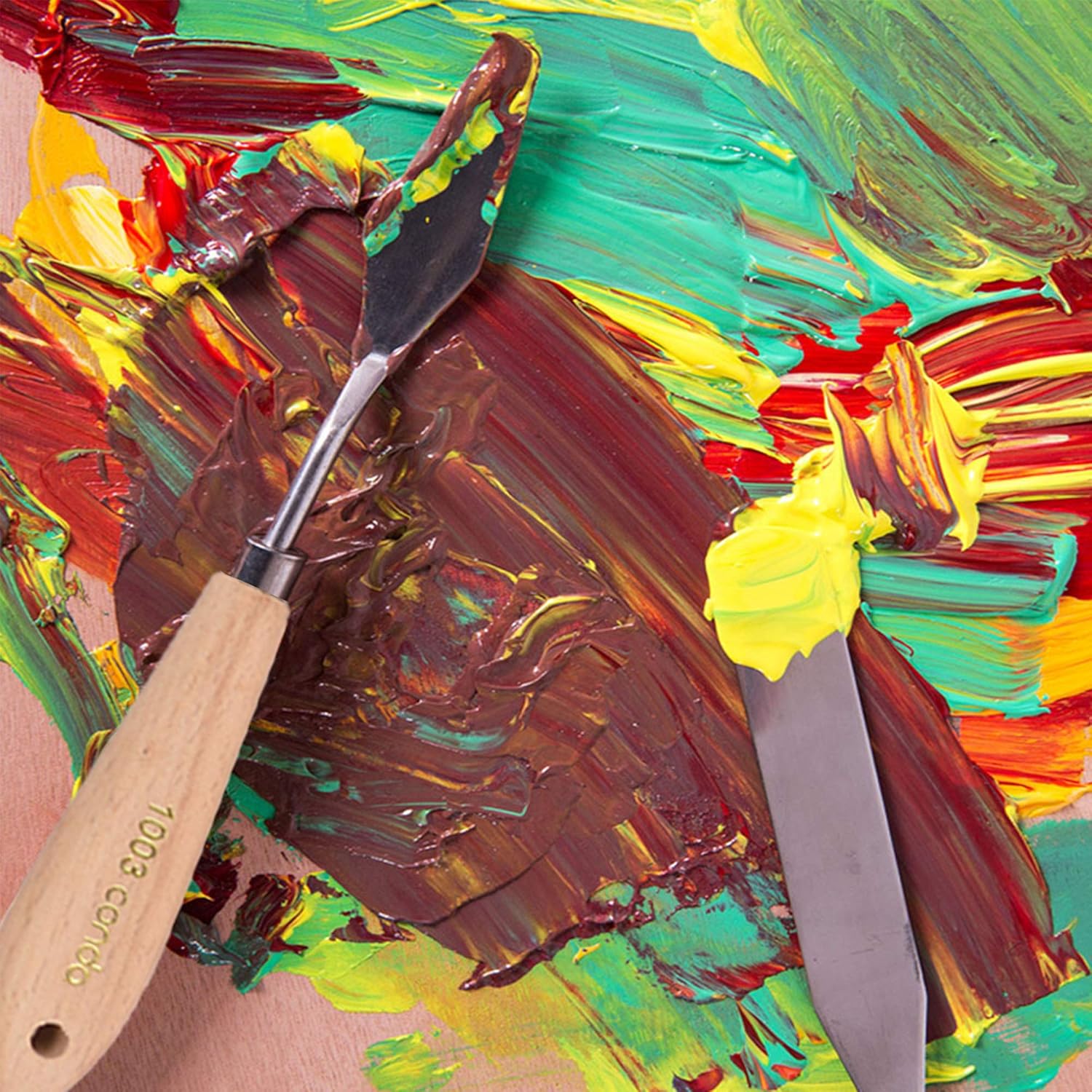 CONDA Knife Set Painting Spatulas Painting Scraper 11 Pieces, Metal Knives Wooden Handle 11pcs wood color