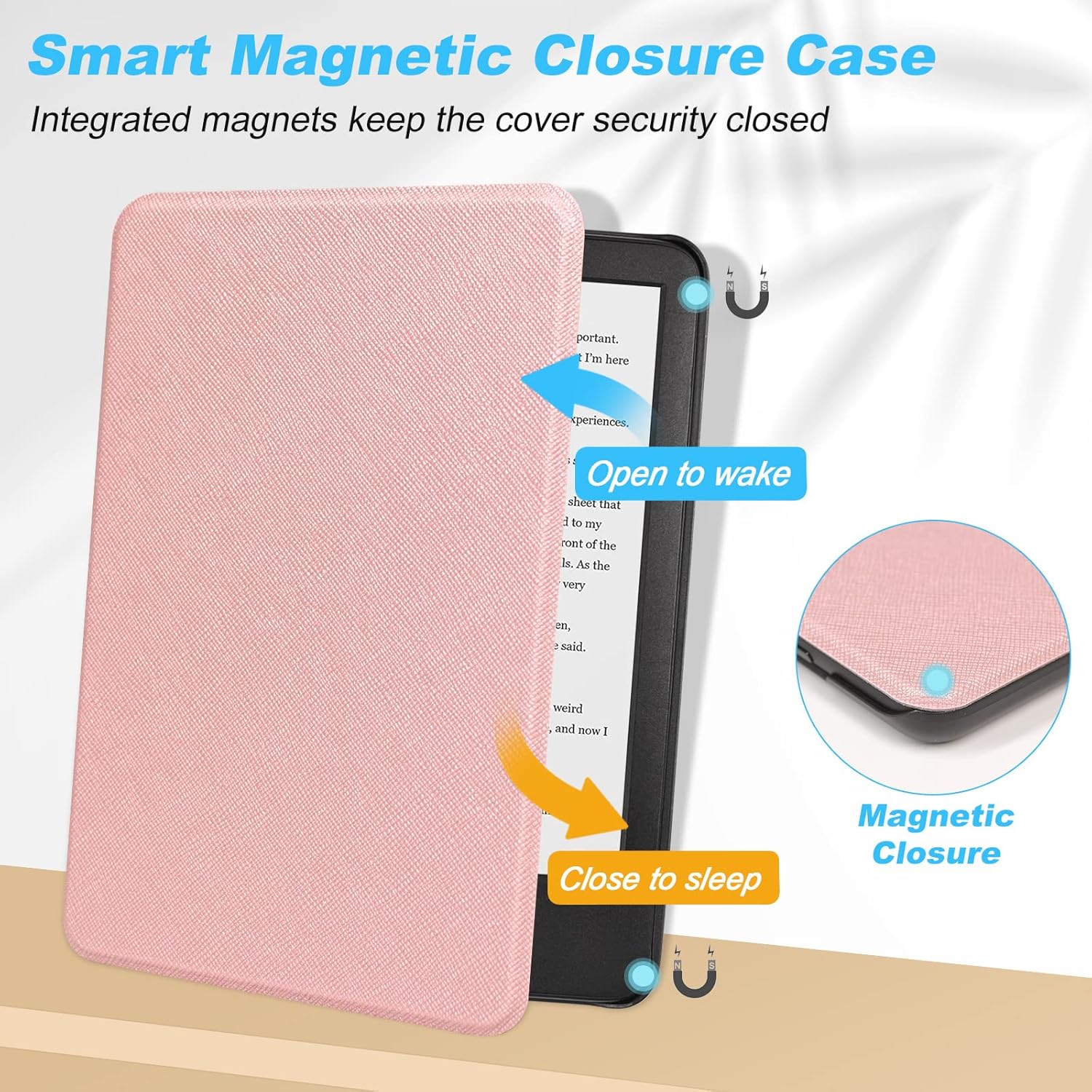 DMLuna Case for 6 Inch New Kindle 11th Generation 2024/2022, Ultra Thin and Lightweight, Strong and Durable PU Leather Case, with AC Auto-Off Function - Rose Gold Case for Kindle 2024/2022