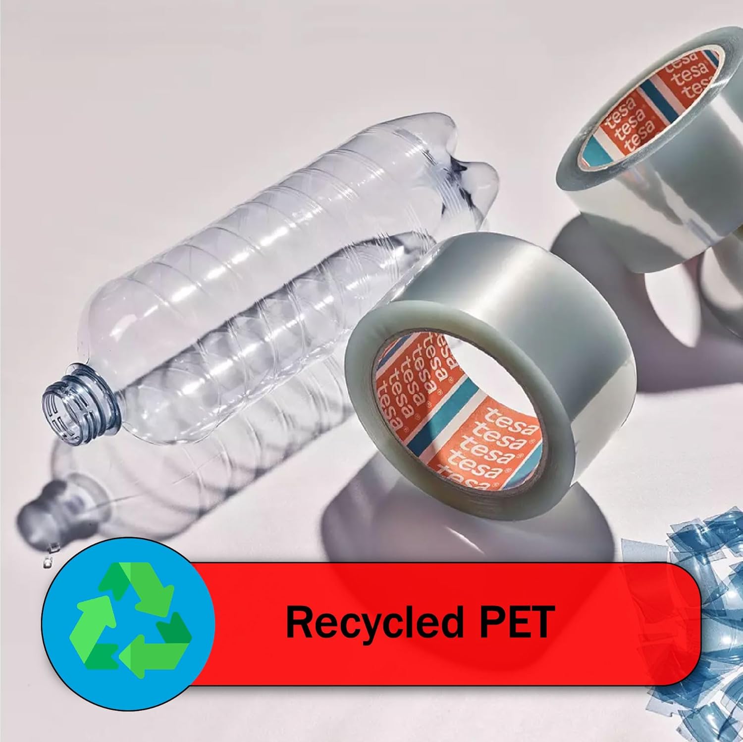 Dpm tapes - Tesa 60418 Sustainable Packaging Tape, Extra Long, 85% Recycled PET, Solvent Free, Parcels, Removals, Shipments, Guaranteed Sealing <25 kg - Transparent - 132 m x 50 mm