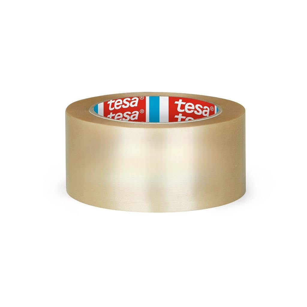 Dpm tapes - Tesa 60418 Sustainable Packaging Tape, Extra Long, 85% Recycled PET, Solvent Free, Parcels, Removals, Shipments, Guaranteed Sealing <25 kg - Transparent - 132 m x 50 mm