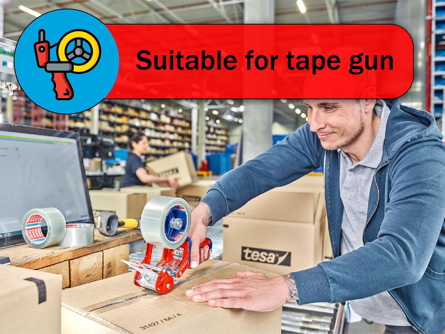 Dpm tapes - Tesa 60418 Sustainable Packaging Tape, Extra Long, 85% Recycled PET, Solvent Free, Parcels, Removals, Shipments, Guaranteed Sealing <25 kg - Transparent - 132 m x 50 mm