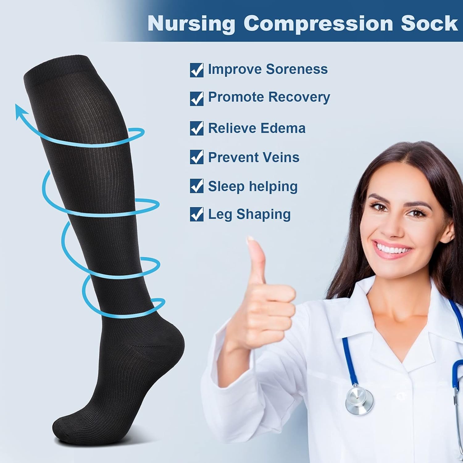 DRESHOW Graduated Compression Socks for Men and Women Elastic Sports Socks for Athletics, Running, Travel, Flight, Cycling 3 Pack: Black SM