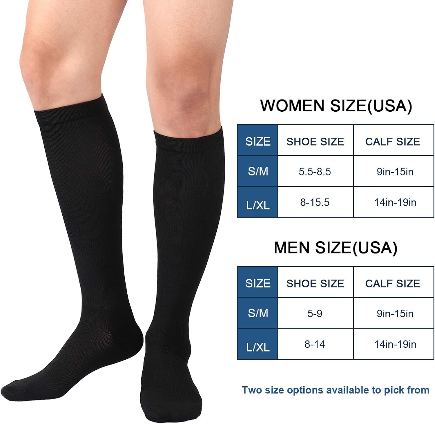 DRESHOW Graduated Compression Socks for Men and Women Elastic Sports Socks for Athletics, Running, Travel, Flight, Cycling 3 Pack: Black SM