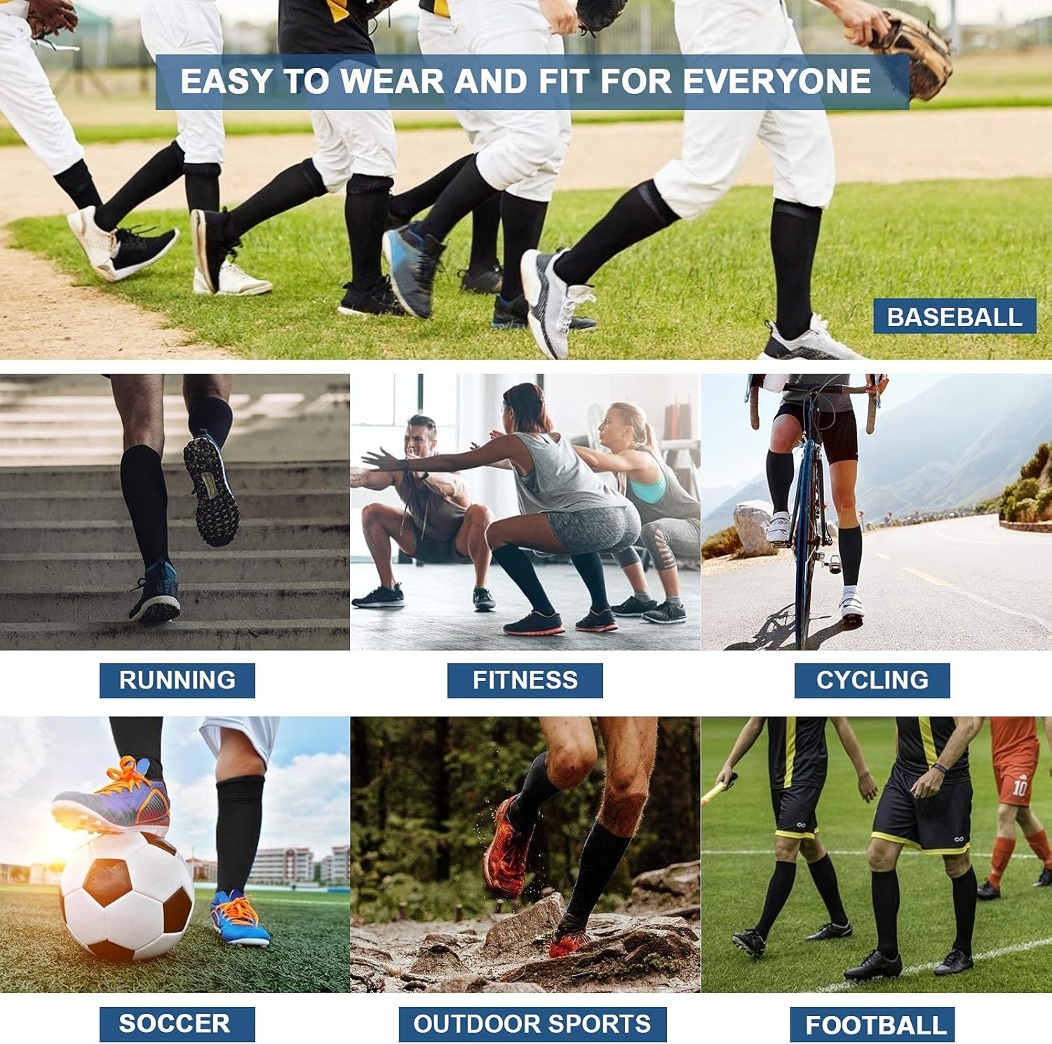 DRESHOW Graduated Compression Socks for Men and Women Elastic Sports Socks for Athletics, Running, Travel, Flight, Cycling 3 Pack: Black SM