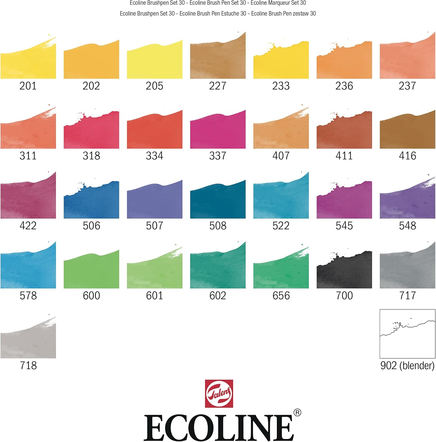 Ecoline Brush Pen Set of 40 liquid watercolor pens - basic colors - blendable markers for handwriting, drawing and creating objects