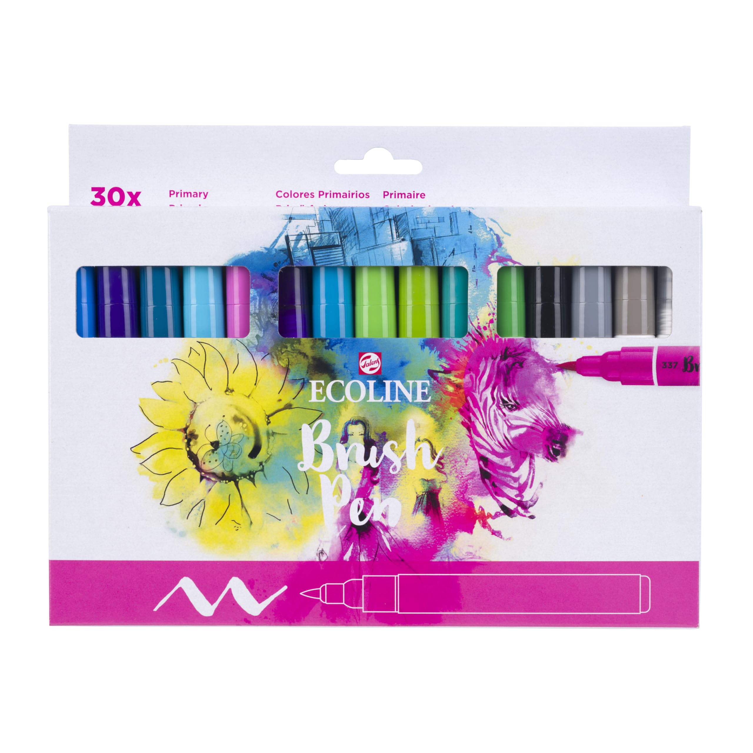 Ecoline Brush Pen Set of 40 liquid watercolor pens - basic colors - blendable markers for handwriting, drawing and creating objects