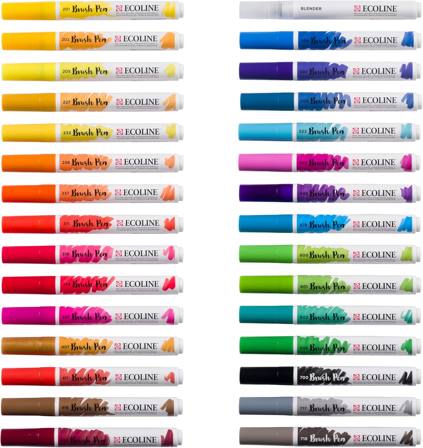 Ecoline Brush Pen Set of 40 liquid watercolor pens - basic colors - blendable markers for handwriting, drawing and creating objects