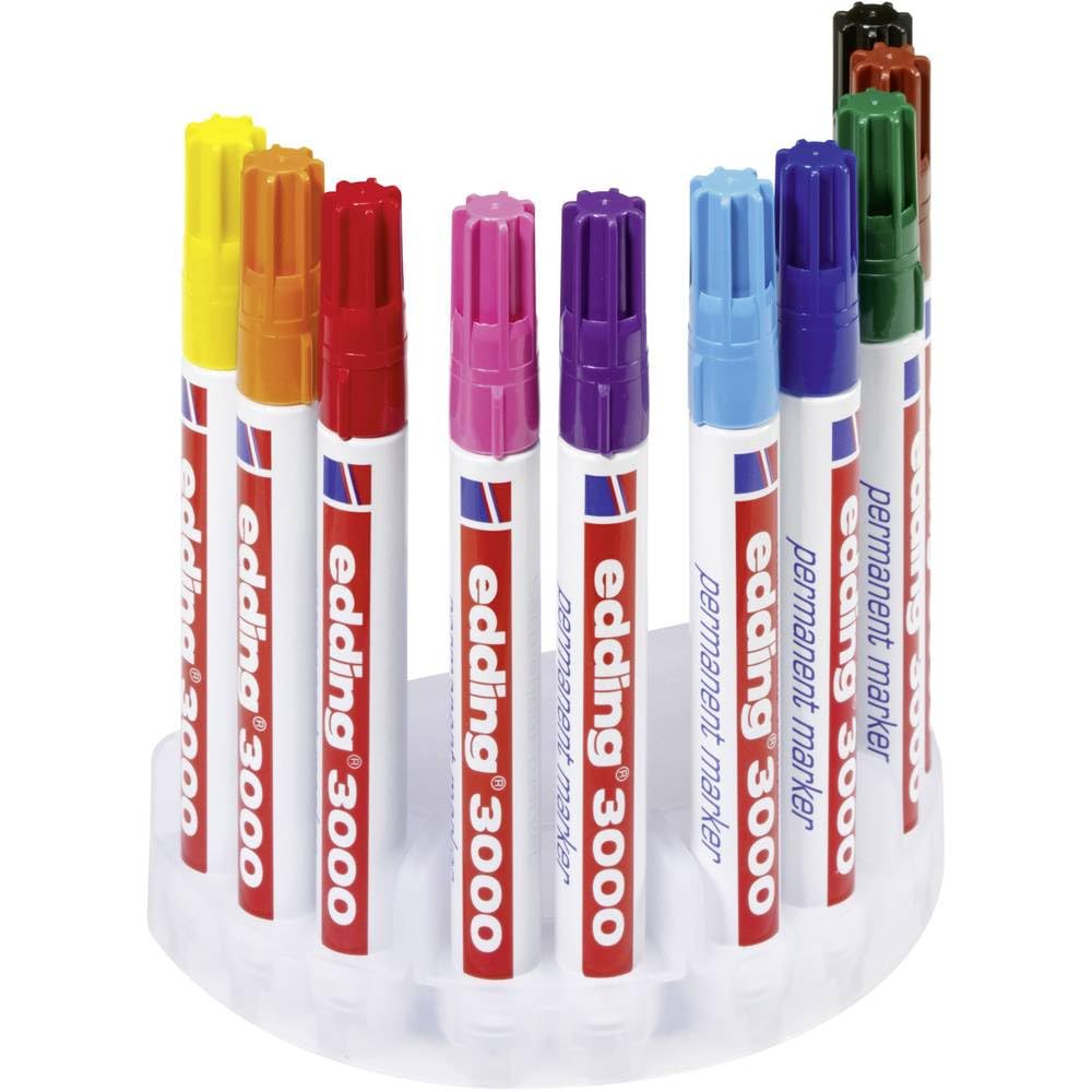 edding 3000 Permanent Marker, Multicolour, System Box 10Pcs, Round Tip, Quick Drying, Waterproof, for Cardboard, Plastic, Wood, Metal, Glass 1 unit (Pack of 10) Multicolour
