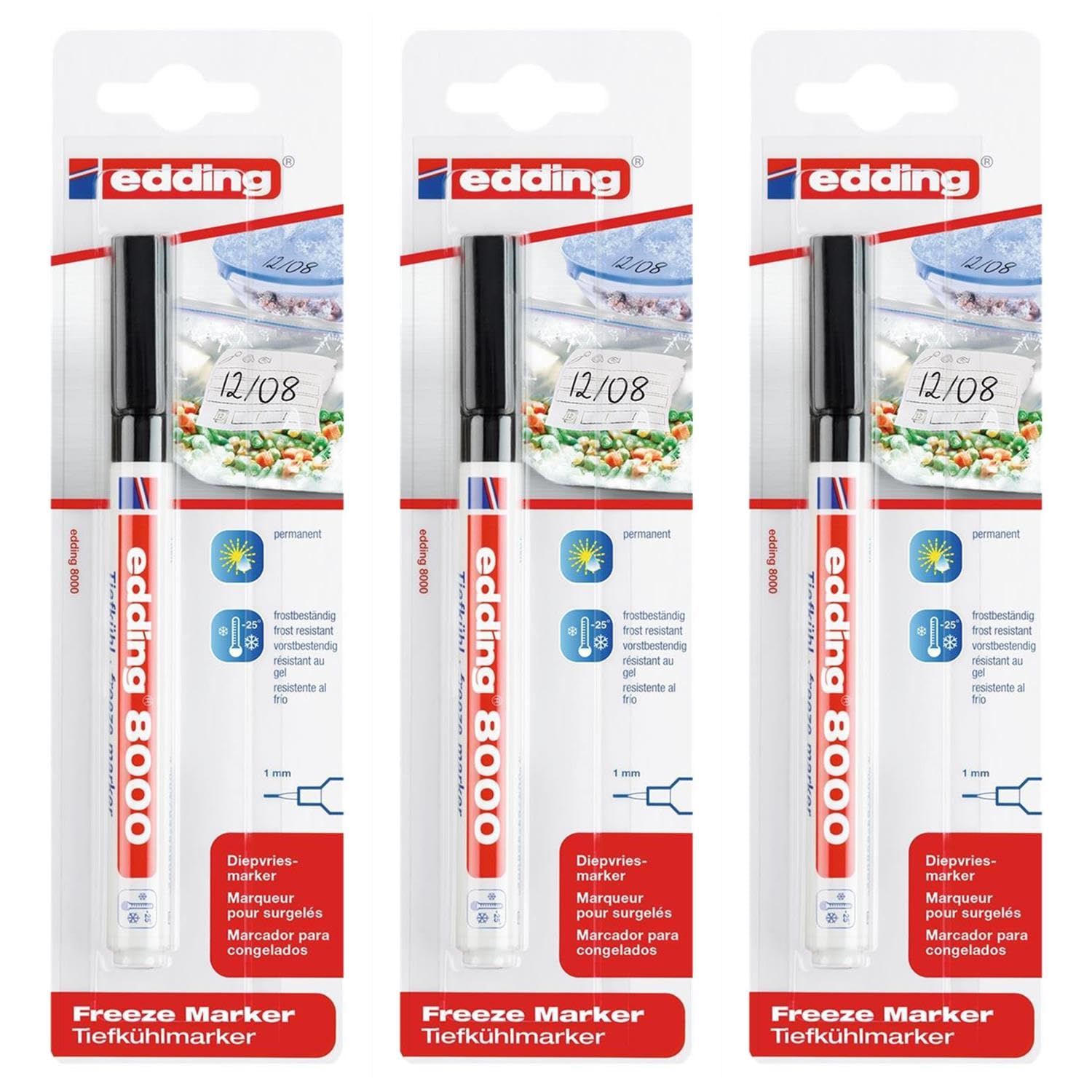 EDDING Set of 3 special frozen markers 8000, 1 mm, colour: Black