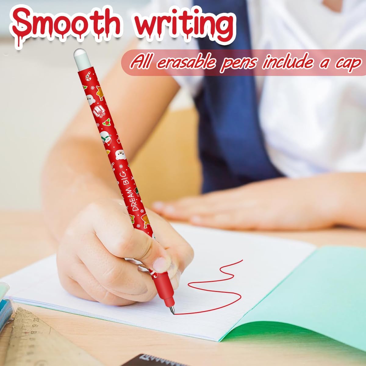 Erasable Gel Pen Set - Christmas Erasable Gel Pens Ball on End to Remove Ink, Thermosensitive, Tip Diameter 0.7 mm (15 Christmas Erasable Pens -C)