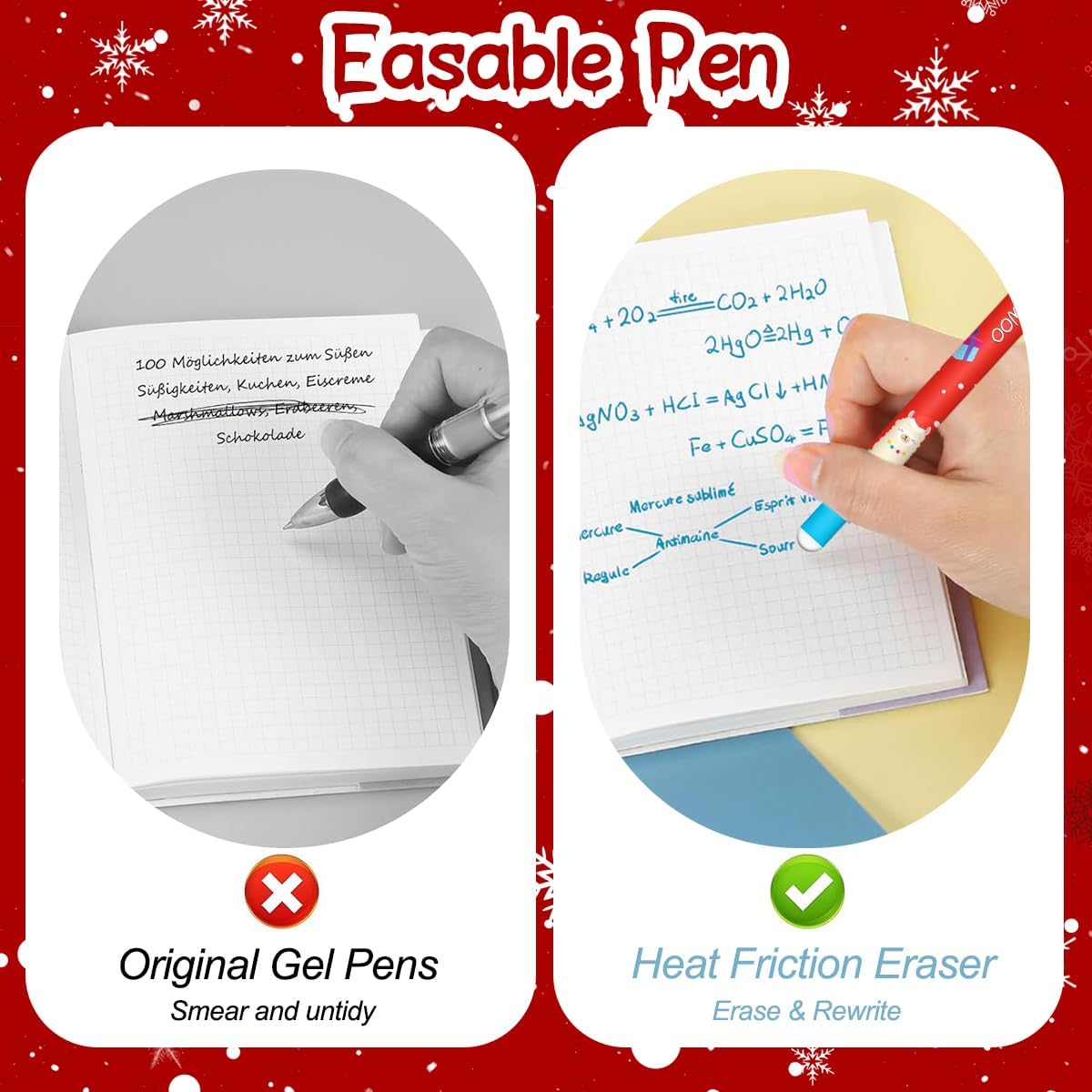 Erasable Gel Pen Set - Christmas Erasable Gel Pens Ball on End to Remove Ink, Thermosensitive, Tip Diameter 0.7 mm (15 Christmas Erasable Pens -C)