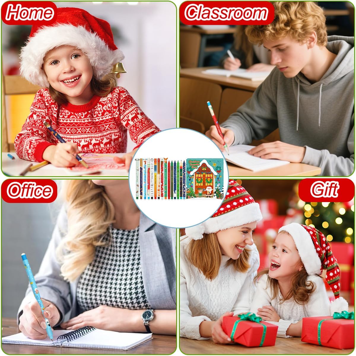 Erasable Gel Pen Set - Christmas Erasable Gel Pens Ball on End to Remove Ink, Thermosensitive, Tip Diameter 0.7 mm (15 Christmas Erasable Pens -C)