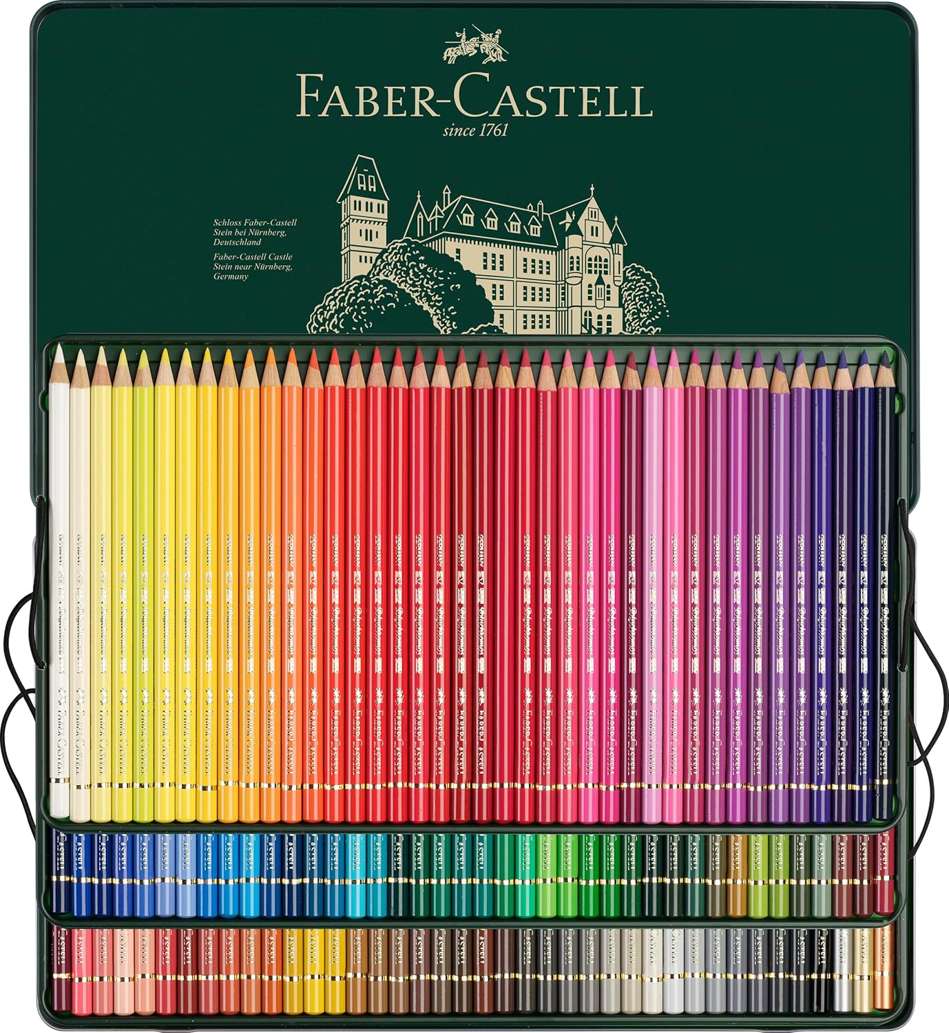 Faber-Castell 110011 Polychromos Colored Pencils, Set of 120 Professional Colored Pencils in Metal Case, Drawing Pencil Set with 3.8mm Lead, Acid-Free Pigments for a Variety of Surfaces Metal Case 1 unit (Pack of 120)