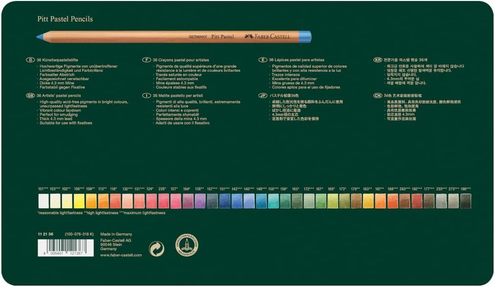 Faber-Castell 112136 Pitt Pastel Artist Pencils, Metal Case of 36 36 Units (Pack of 1) Single