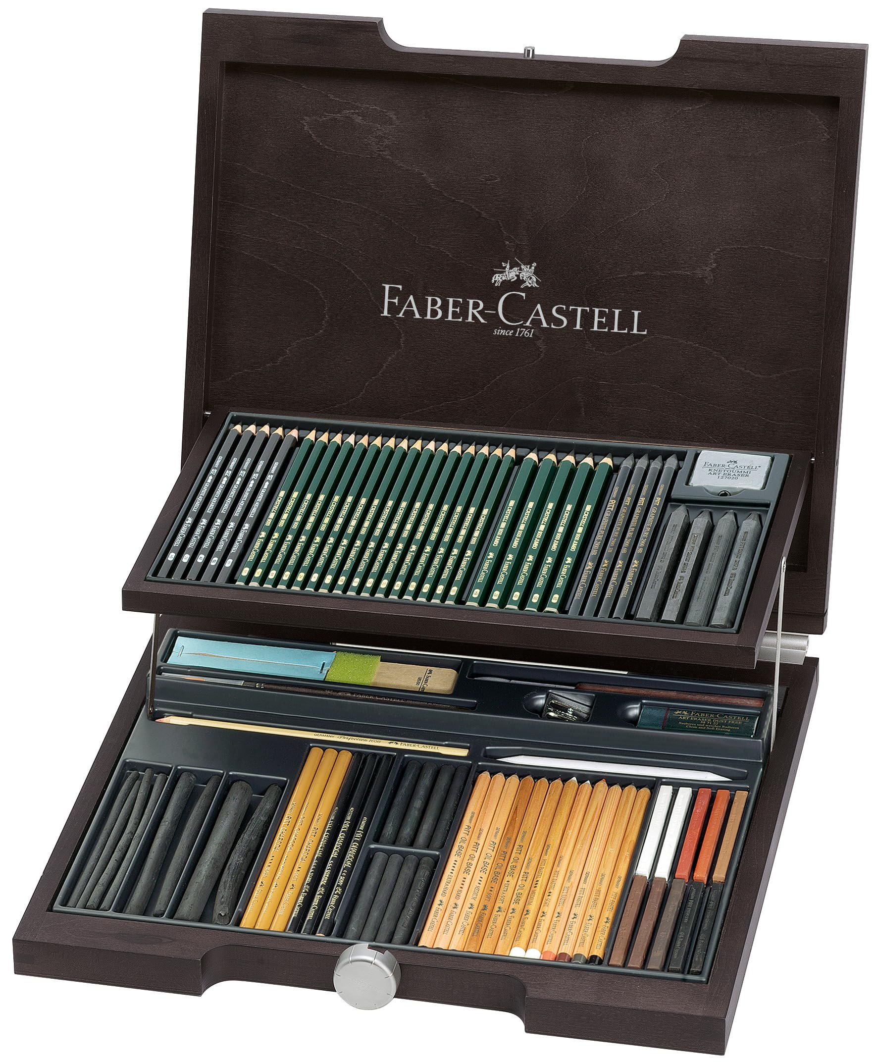 Faber-Castell 112971 Pitt Monochrome assorted wooden suitcase Wooden suitcase 85 pieces