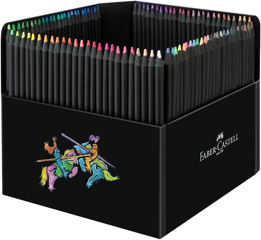 Faber-Castell 116411 Black Edition Set of 100 Colored Pencils, Resistant to Breakage and with Ergonomic Grip, Color Case for Coloring on Light and Dark Paper 100s