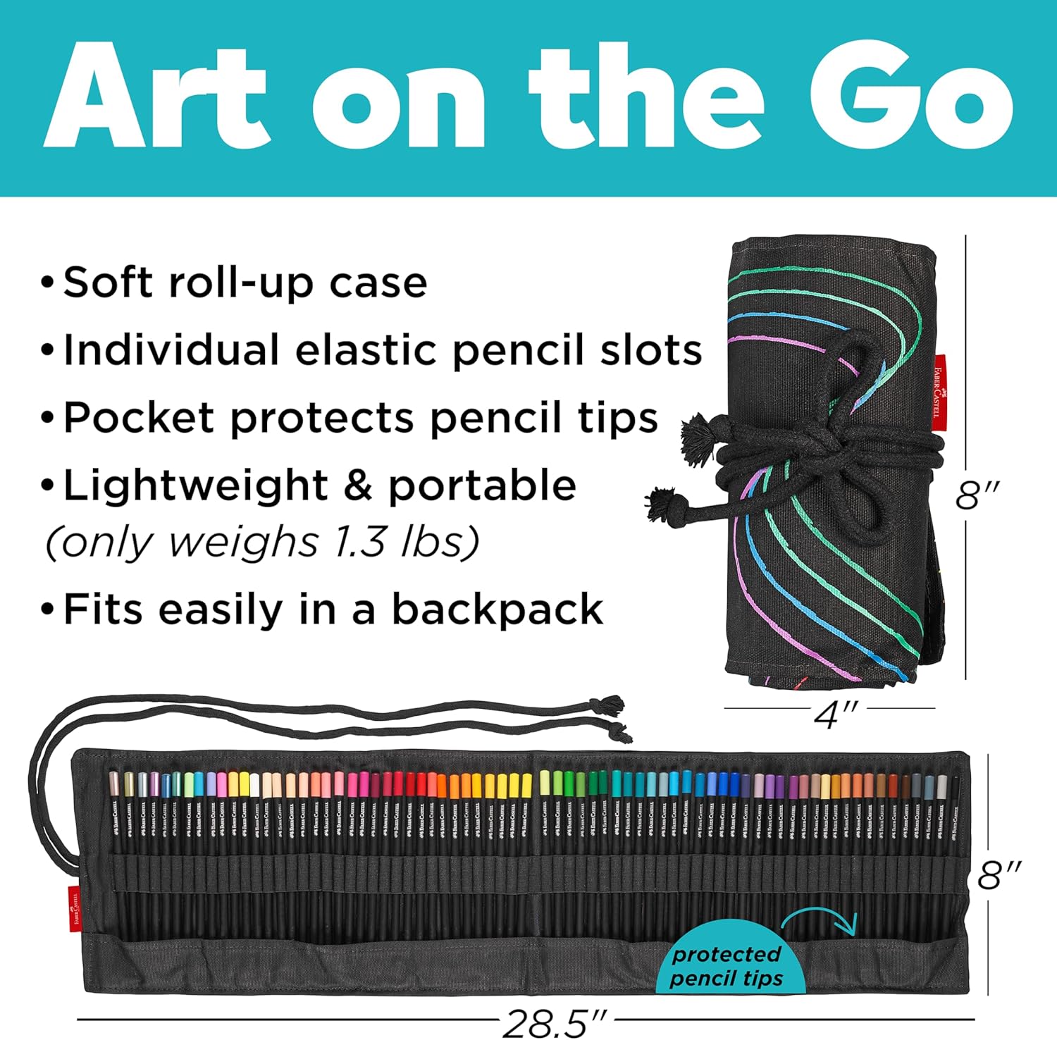 Faber-Castell 116418 Colored Pencil Set with Roll, 72 Black Edition Colored Pencils, Including Metallic and Neon Colors