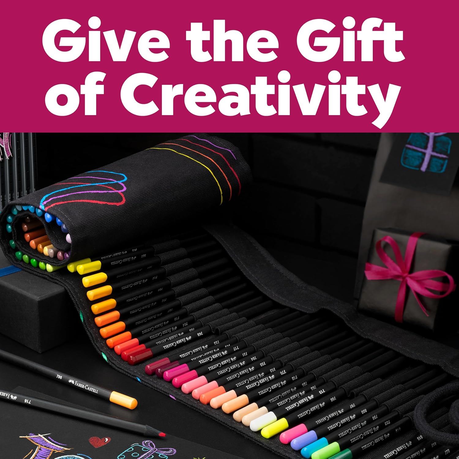 Faber-Castell 116418 Colored Pencil Set with Roll, 72 Black Edition Colored Pencils, Including Metallic and Neon Colors
