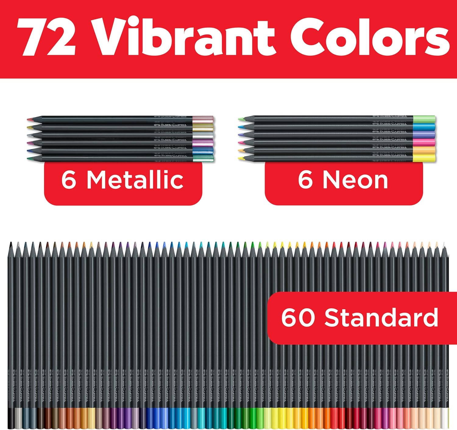 Faber-Castell 116418 Colored Pencil Set with Roll, 72 Black Edition Colored Pencils, Including Metallic and Neon Colors