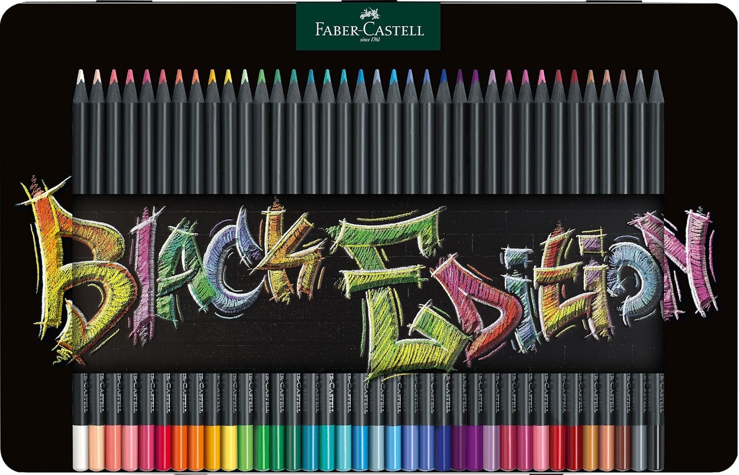 Faber-Castell 116437 Black Edition 36 Colored Pencils, Metal Case, Break-Resistant and Ergonomic Grip, Color Case for Coloring on Light and Dark Paper Metal Case 36 units (Pack of 1)