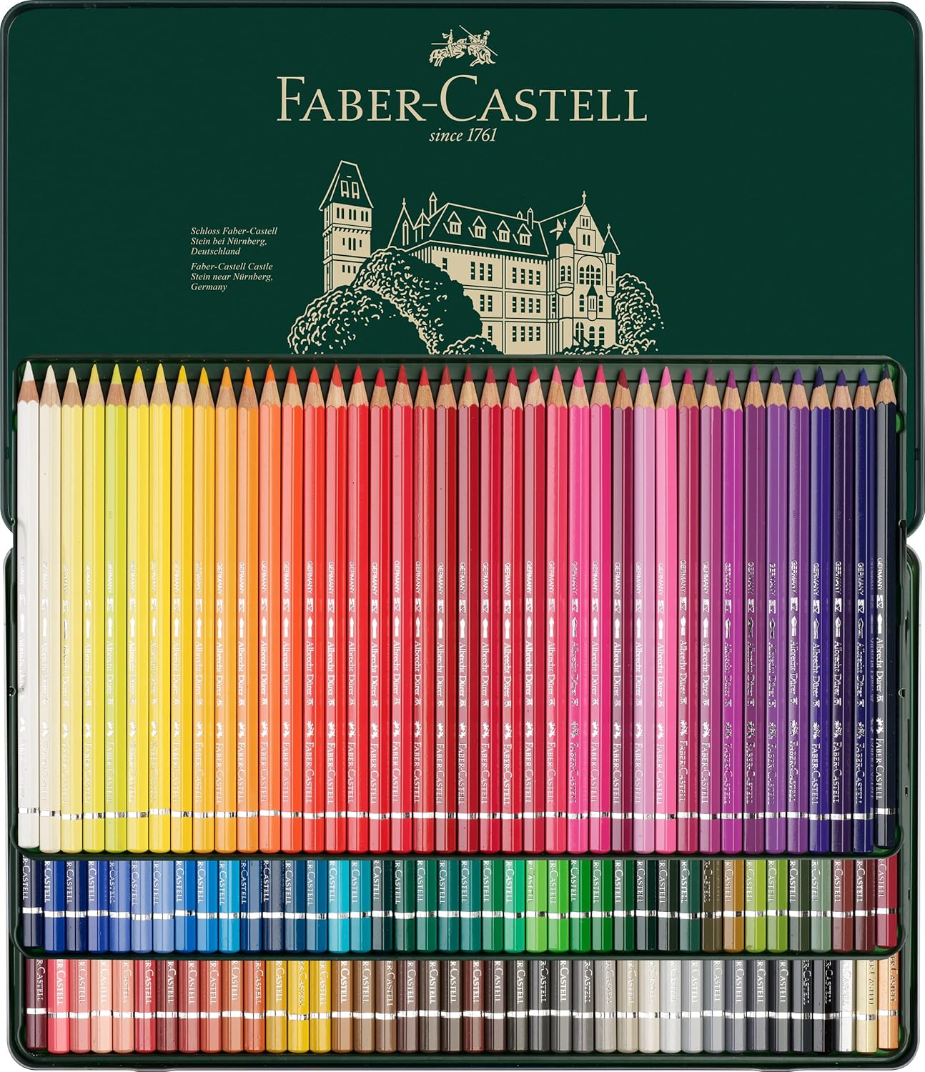 Faber-Castell 117511 Albrecht Dürer Watercolor Pencils, Jar with 120 Pencils, 3.8 mm Lead, Set of Professional Colored Pencils with Water-soluble Pigments that Transform with Just a Few Brushstrokes Metal case 1 unit (Pack of 120)