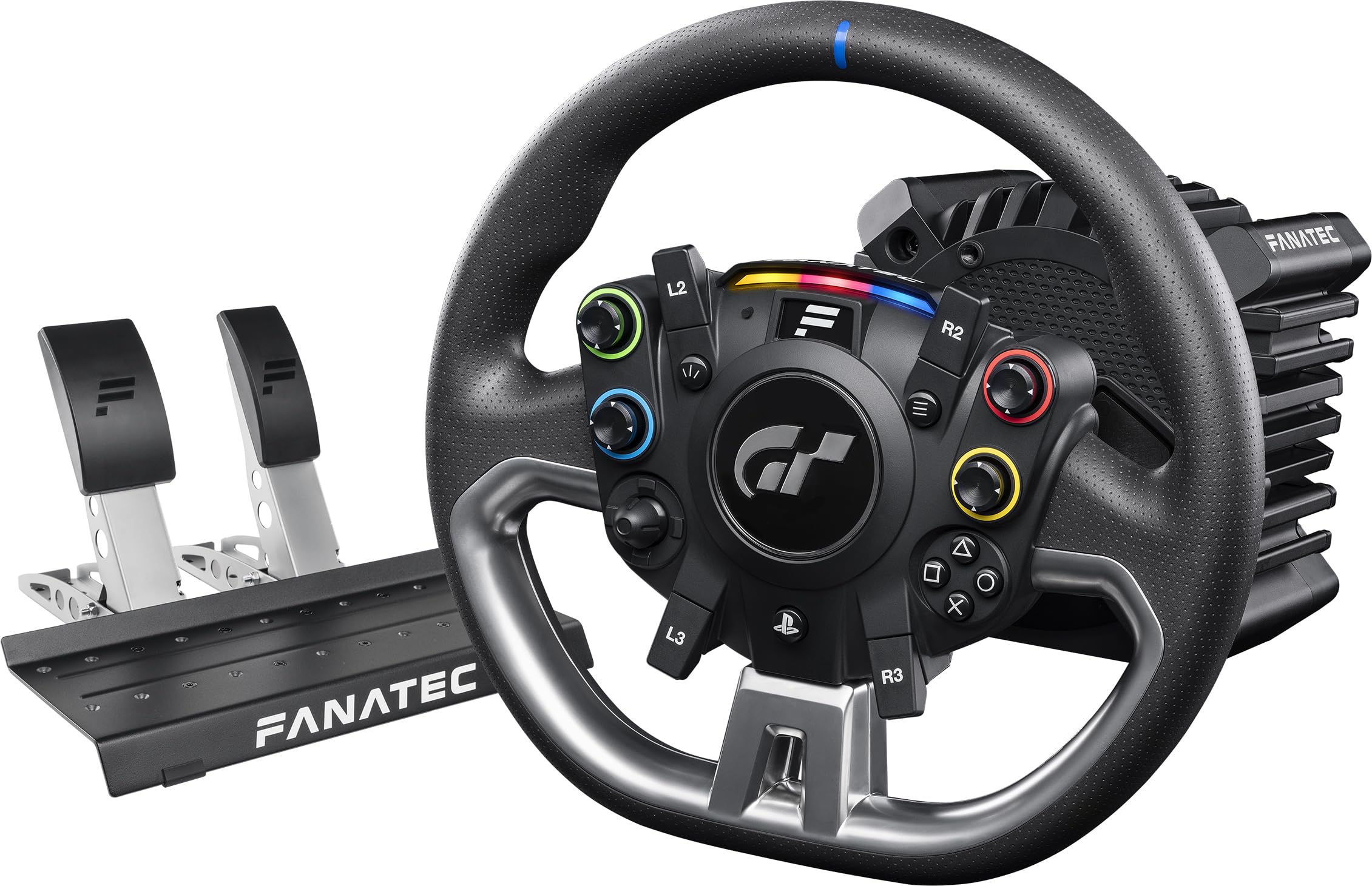 FANATEC Officially Licensed Gran Turismo DD Pro PlayStation® Sim Racing Wheel, Base and Pedals – Polyphony Digital Wheel, 5 Nm FluxBarrier Direct Drive, Set of 2 Pedals for PC, PS5, PS4