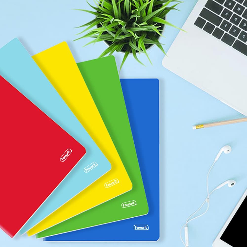 Favorit cf.5 A4 notebooks, single color cover, 5mm square ruling, 80g/m2 paper, red, yellow, blue, green, turquoise