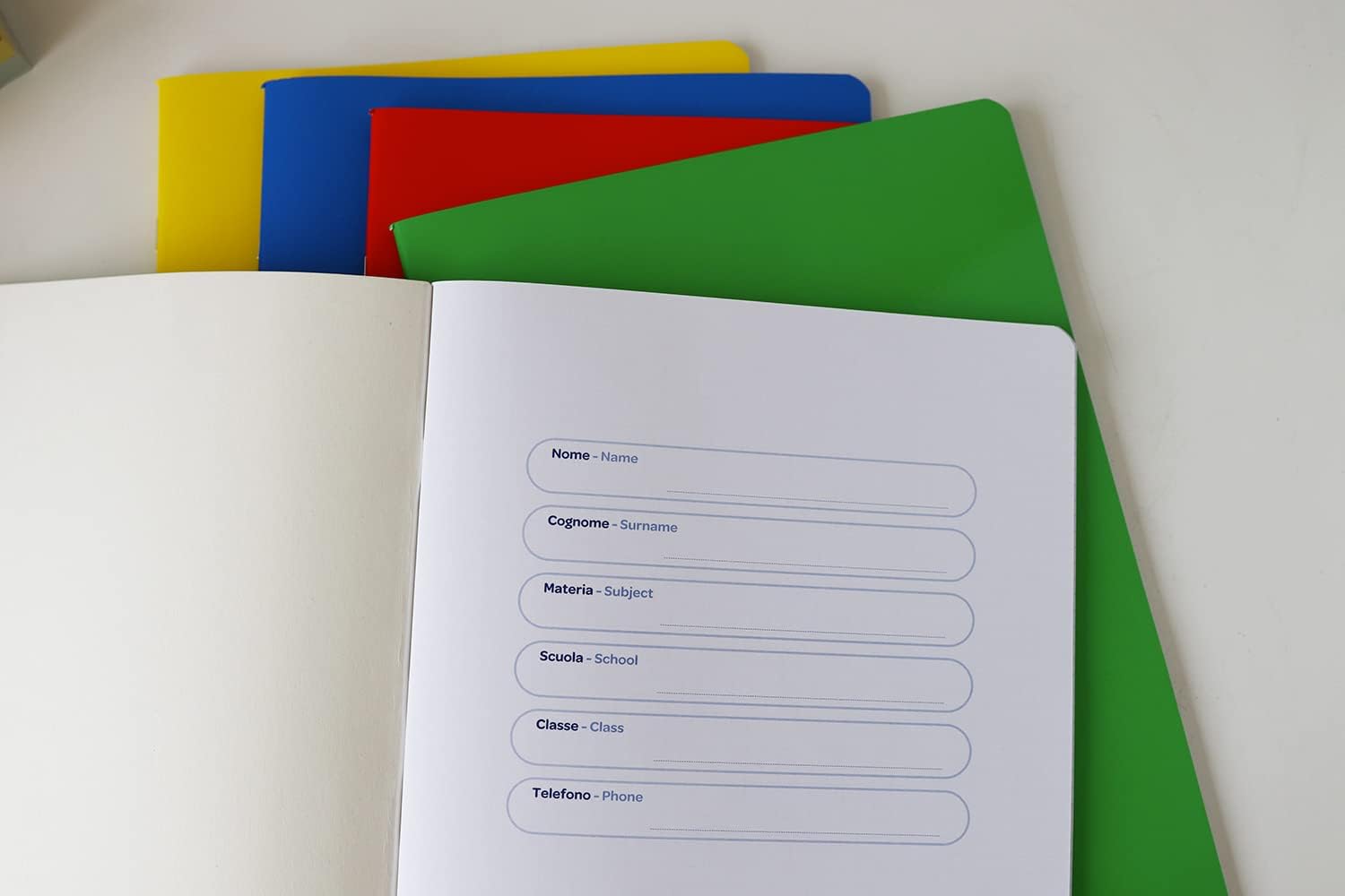 Favorit cf.5 A4 notebooks, single color cover, 5mm square ruling, 80g/m2 paper, red, yellow, blue, green, turquoise