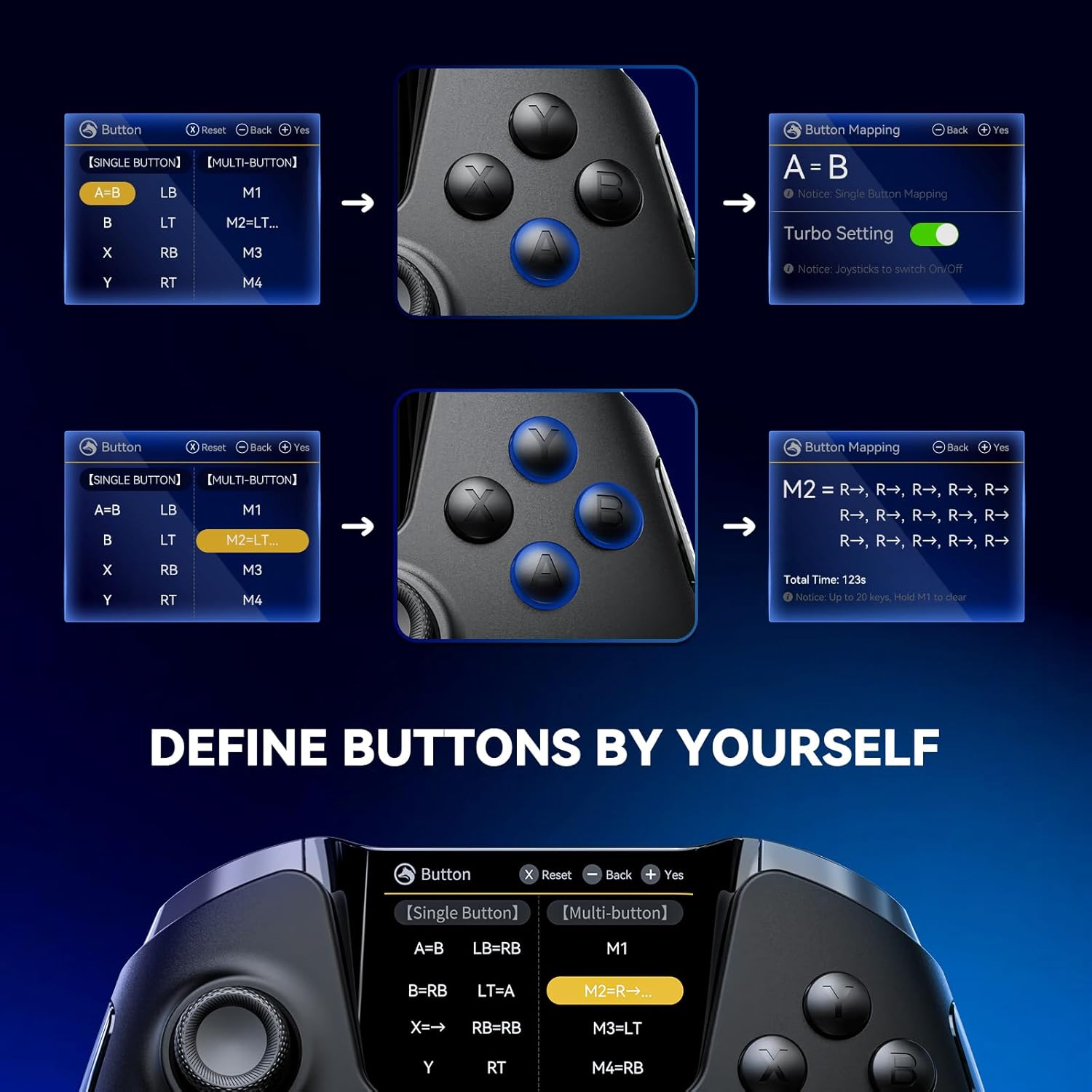 FIEHDUW NO DRIFT ManbaOne Interactive Screen Gaming Controller for PC/Switch/iOS/Android/Steam Deck, 1800mAh Hall Effect Controller with LED, Mapping Buttons, Charging Dock (Black) Black