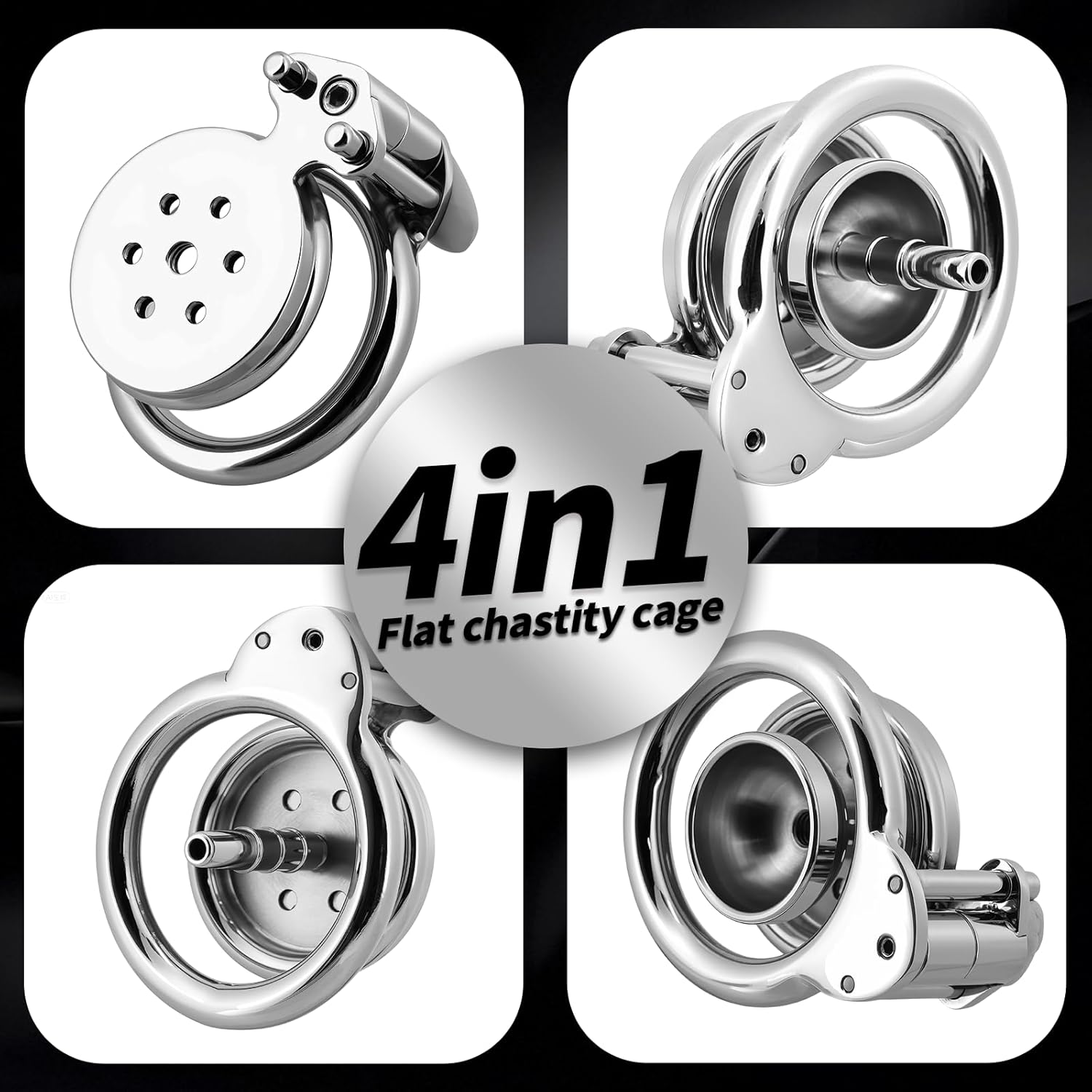 Flat Chastity Cage - 4IN1 Metal Chastity Device with Upgraded Invisible Lock & Chastity Belt, Stainless Steel Cock Cage with Penis Plugs & Tray Base, BDSM Bondage Gear Adult Sex Toys for Men (1.57in) (40mm/1.57in)
