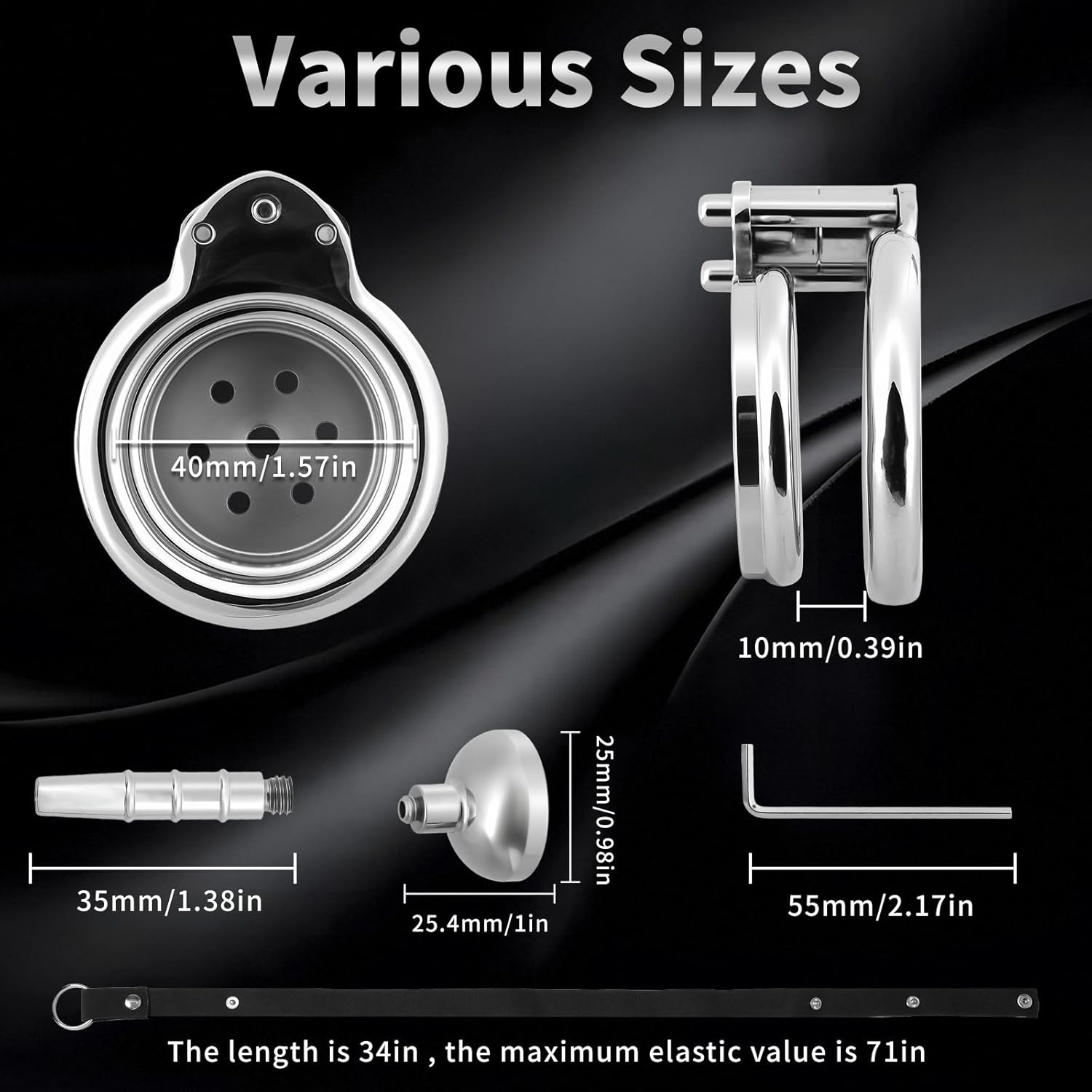 Flat Chastity Cage - 4IN1 Metal Chastity Device with Upgraded Invisible Lock & Chastity Belt, Stainless Steel Cock Cage with Penis Plugs & Tray Base, BDSM Bondage Gear Adult Sex Toys for Men (1.57in) (40mm/1.57in)