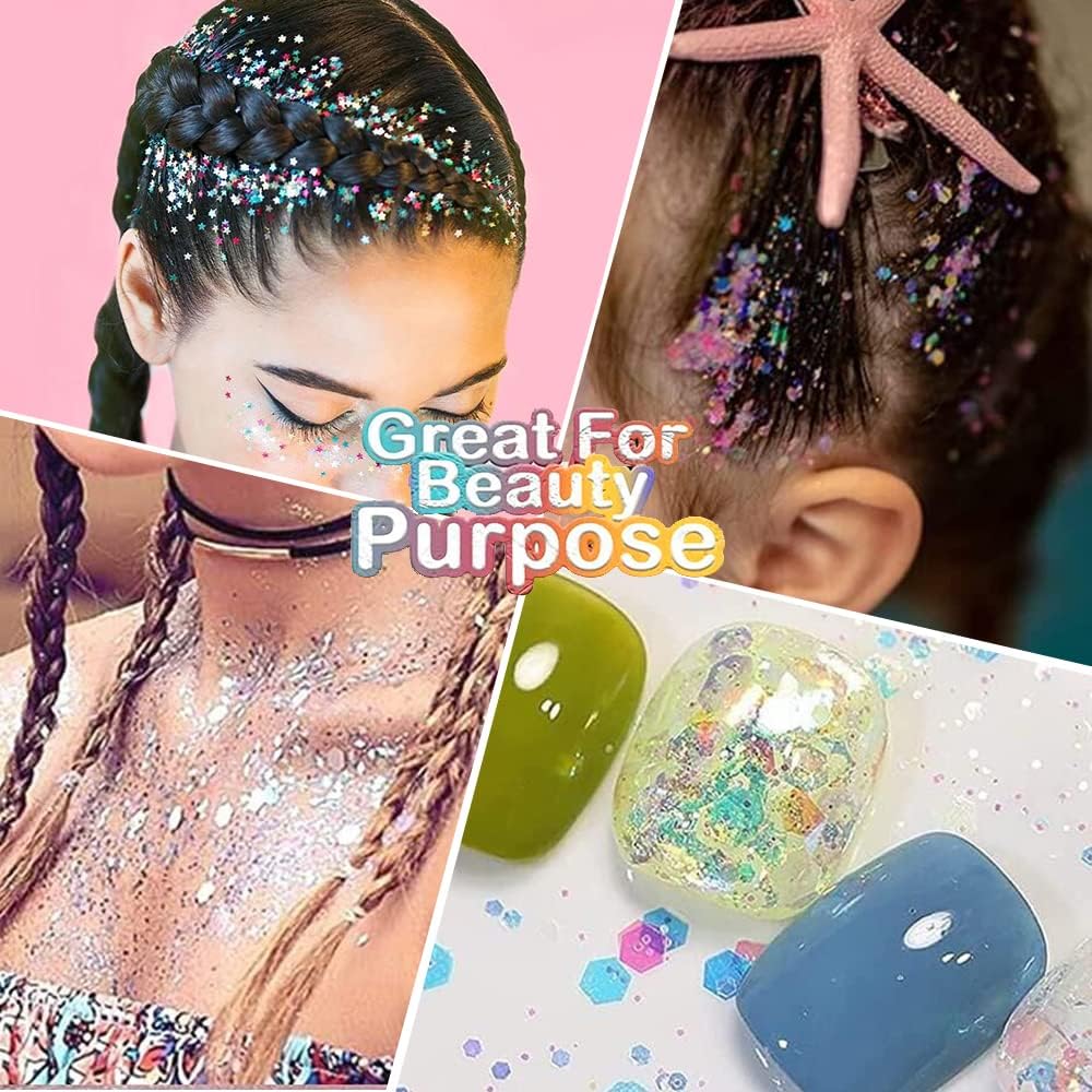 Fluorescent Gel Sequins, 12 Colors Fluoreszierendes Glitzer, Iridescent Glitter Set, Fluorescent Sequins for Body, Face, Eyes, Hair, Makeup, Musical Parties, Halloween, Christmas