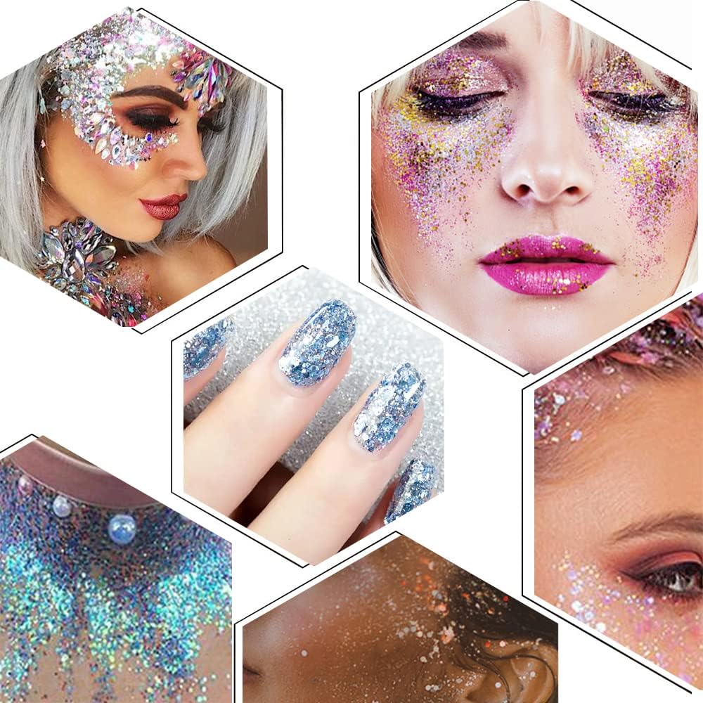 Fluorescent Gel Sequins, 12 Colors Fluoreszierendes Glitzer, Iridescent Glitter Set, Fluorescent Sequins for Body, Face, Eyes, Hair, Makeup, Musical Parties, Halloween, Christmas
