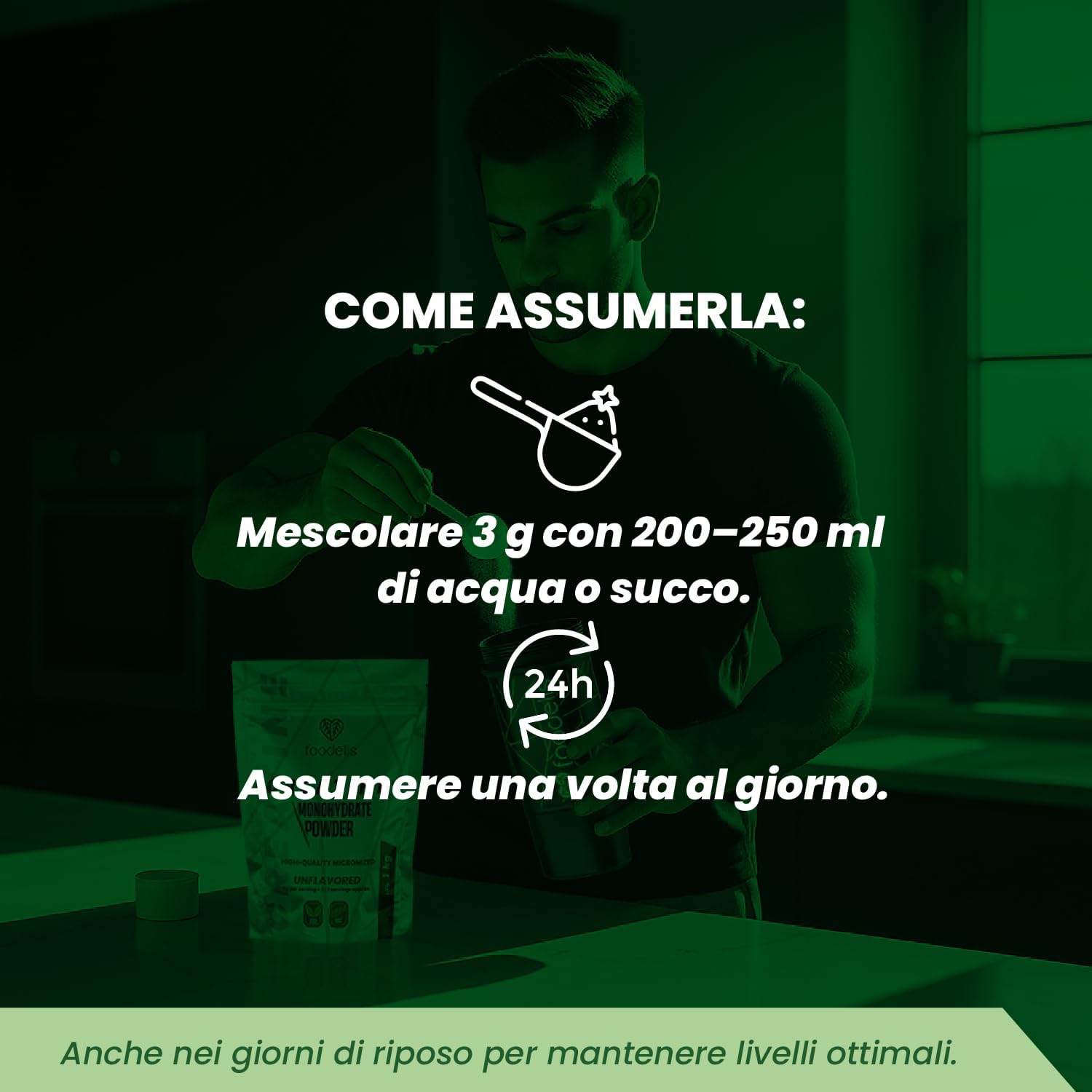 Foodelis Micronised Creatine Monohydrate Powder 1kg /333 Servings - Tasteless - Highly Soluble - Improves Physical Performance and Muscle Strength - Pure, Additive Free - Includes Dispenser Unflavoured 1 kg