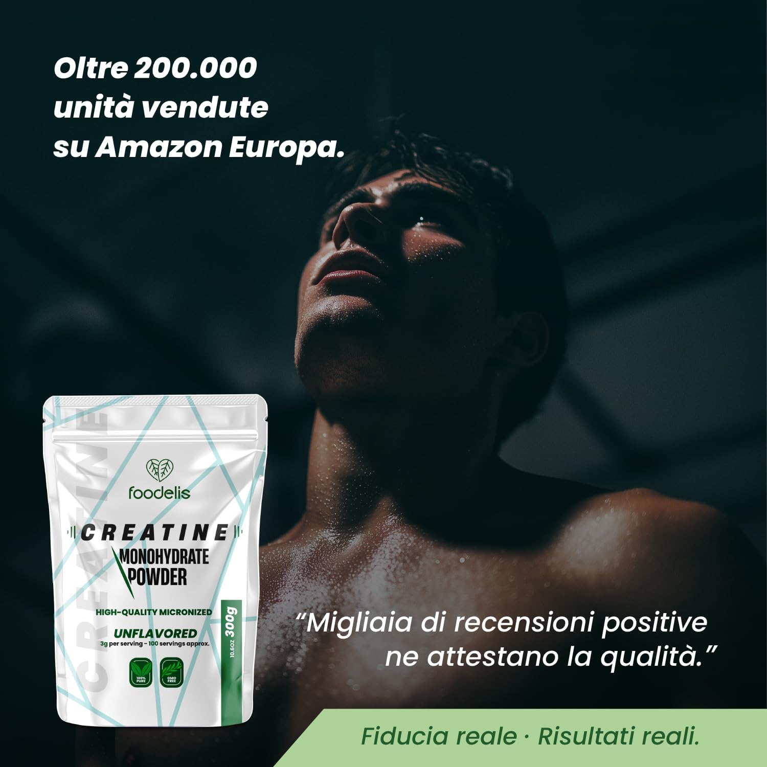 Foodelis Micronized Creatine Monohydrate in Powder 300 g – Flavorless – 100% Pure Creatine – Without Additives – Vegan – High Solubility – Measuring Cup Included Unflavored 300g