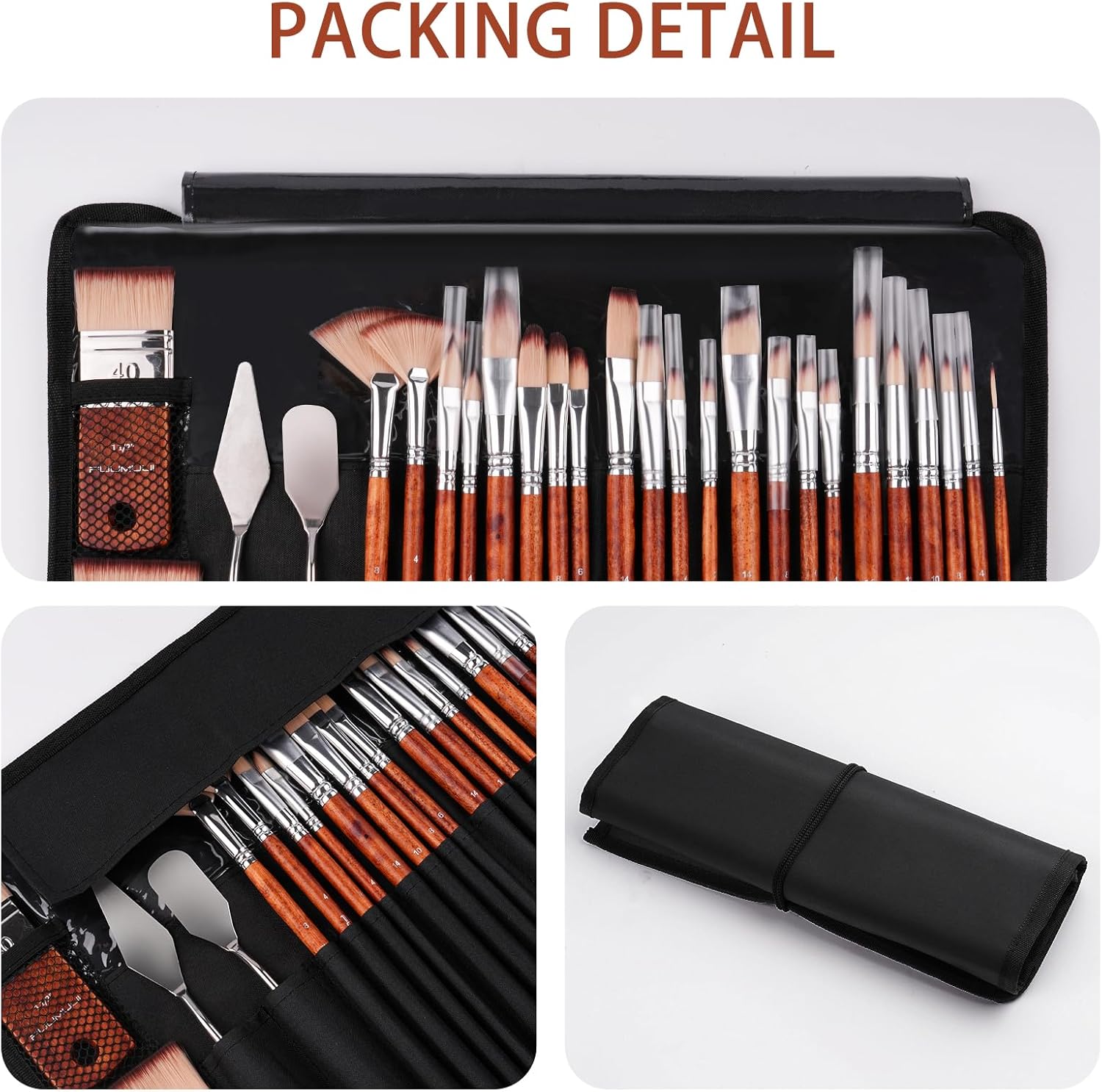 Fuumuui 26 Piece Professional Acrylic Paint Brush Set, Full Range of Sizes with Short Wide Flat Handle and Palette Knife for Acrylic, Oil, Watercolor, Gouache 26 Pieces