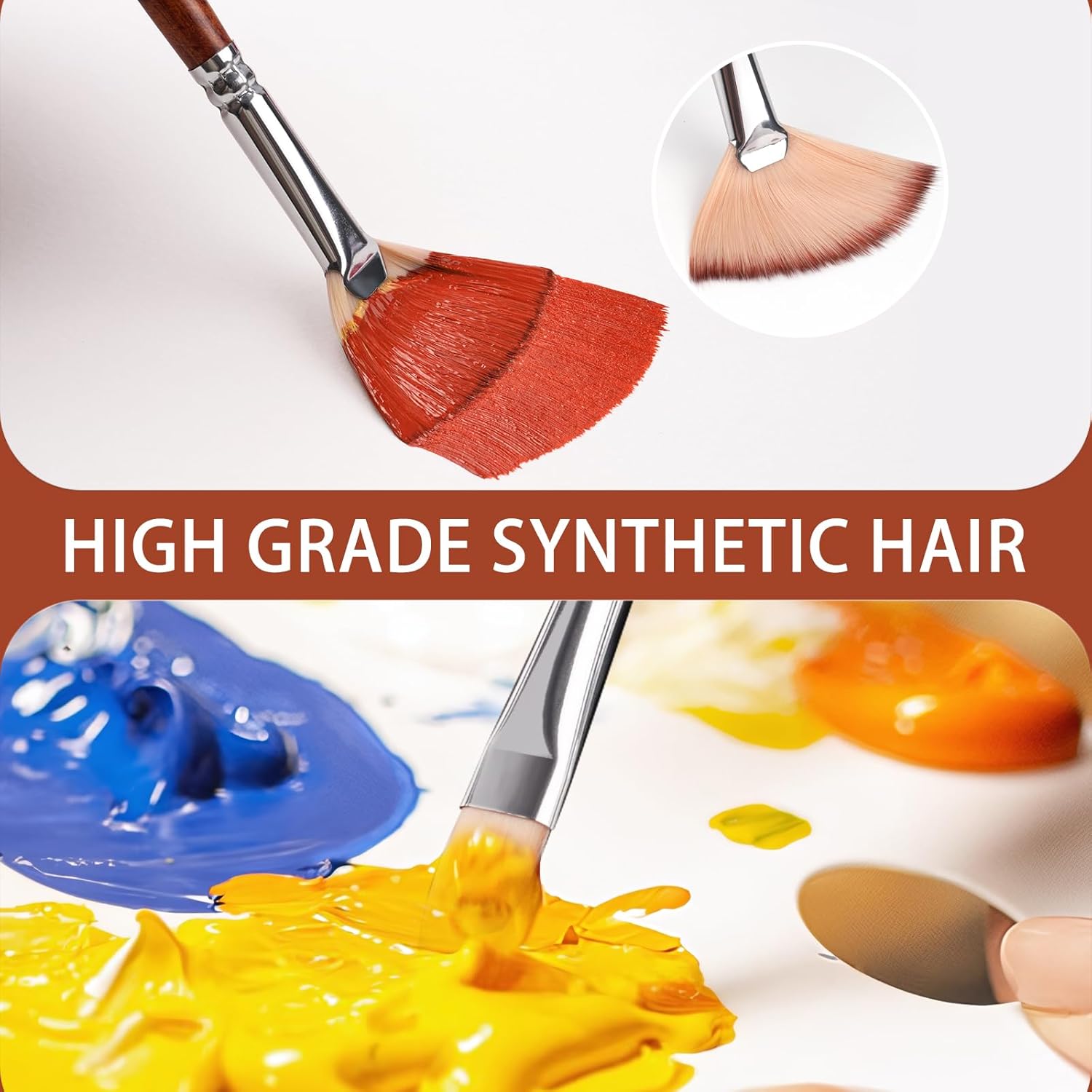 Fuumuui 26 Piece Professional Acrylic Paint Brush Set, Full Range of Sizes with Short Wide Flat Handle and Palette Knife for Acrylic, Oil, Watercolor, Gouache 26 Pieces