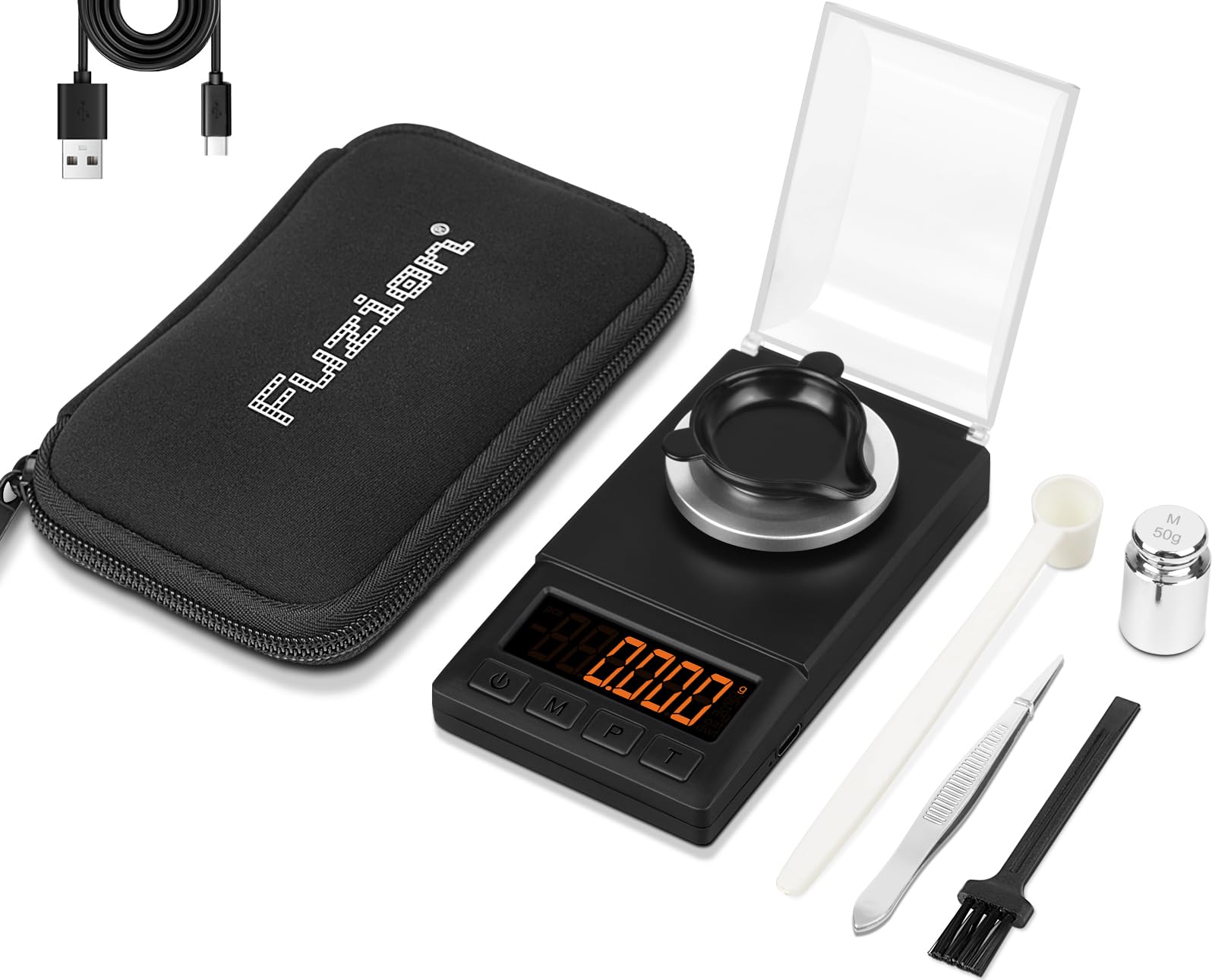 Fuzion Milligram Scale 50g x 0.001g, Mg Scale with 9-in-1 Design - Micro Scale, Powder Scale for Reloading with Portable Case, Microgram Scale USB/Battery Powered PL50 PRO Black