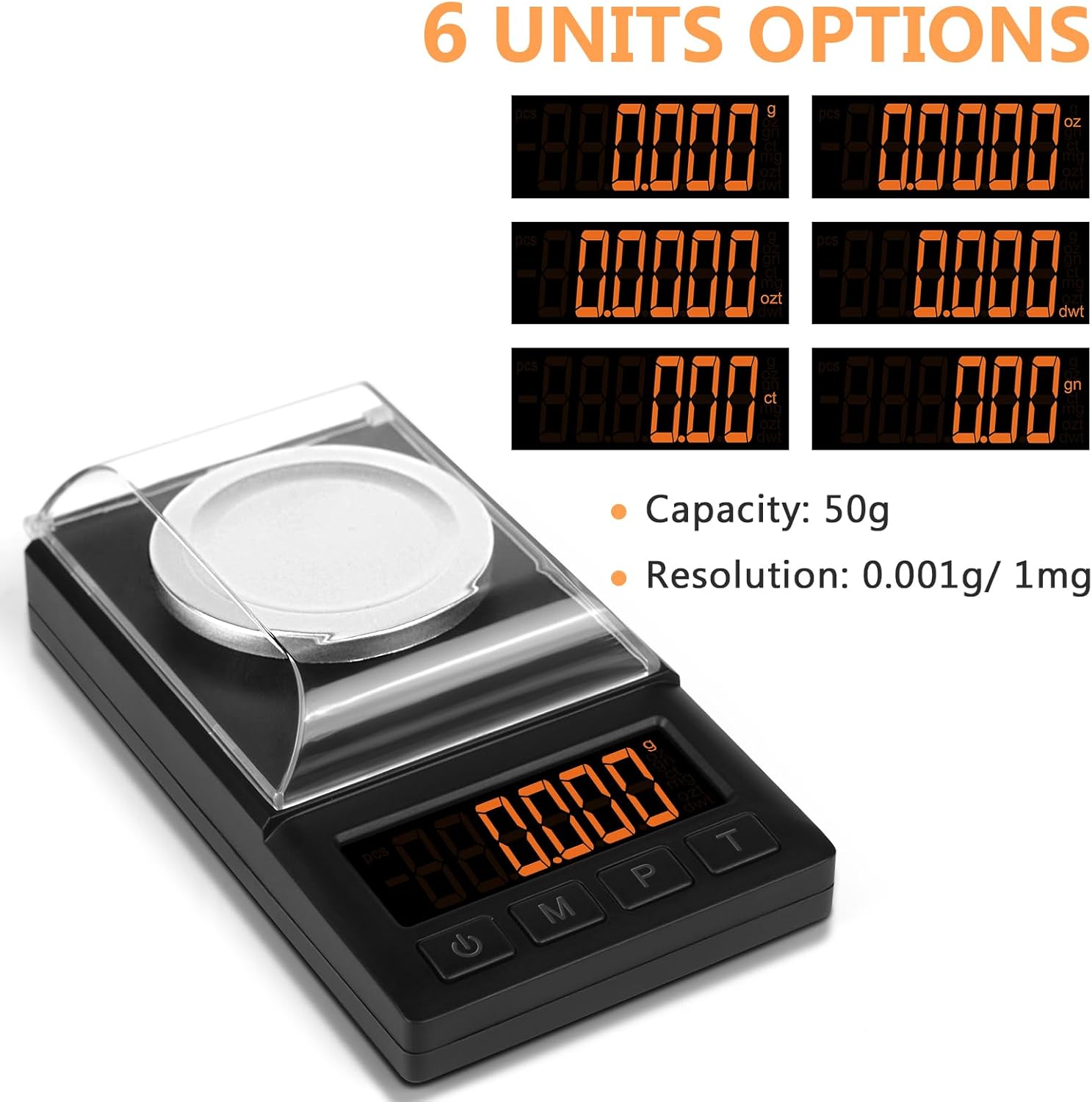 Fuzion Milligram Scale 50g x 0.001g, Mg Scale with 9-in-1 Design - Micro Scale, Powder Scale for Reloading with Portable Case, Microgram Scale USB/Battery Powered PL50 PRO Black