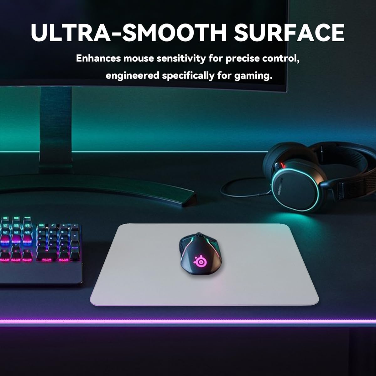 Glass Gaming Mousepad, Professional Artisan 350 * 260 * 3.2mm Large Mouse Pad Provides Improved Precision and Speed for Keyboard Mouse Clear