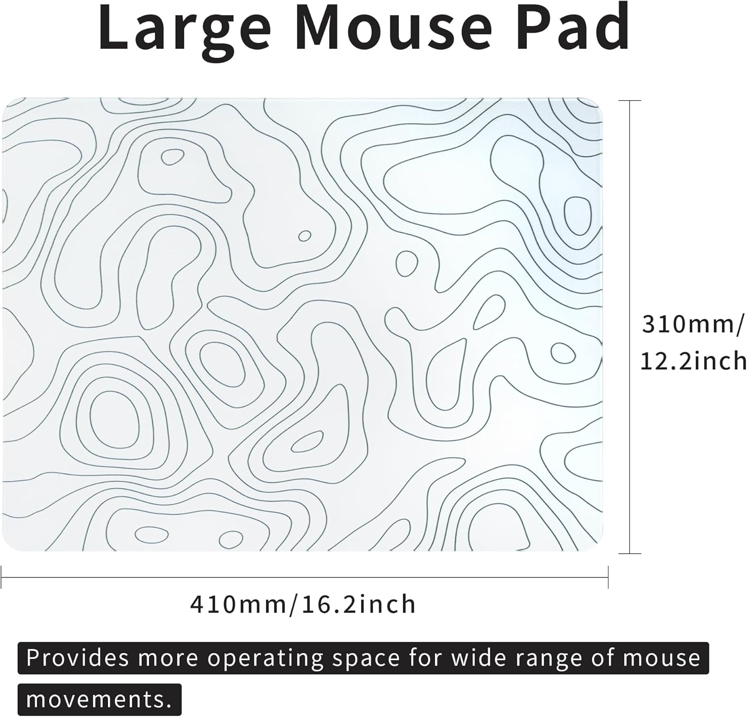 Glass Mousepad for Gaming, White Topographic Hard Gaming Mouse pad, Professional Large Mouse Mat 410mm*310mm, Special Glass Surface with Improved Precision and Speed White(Topographic)