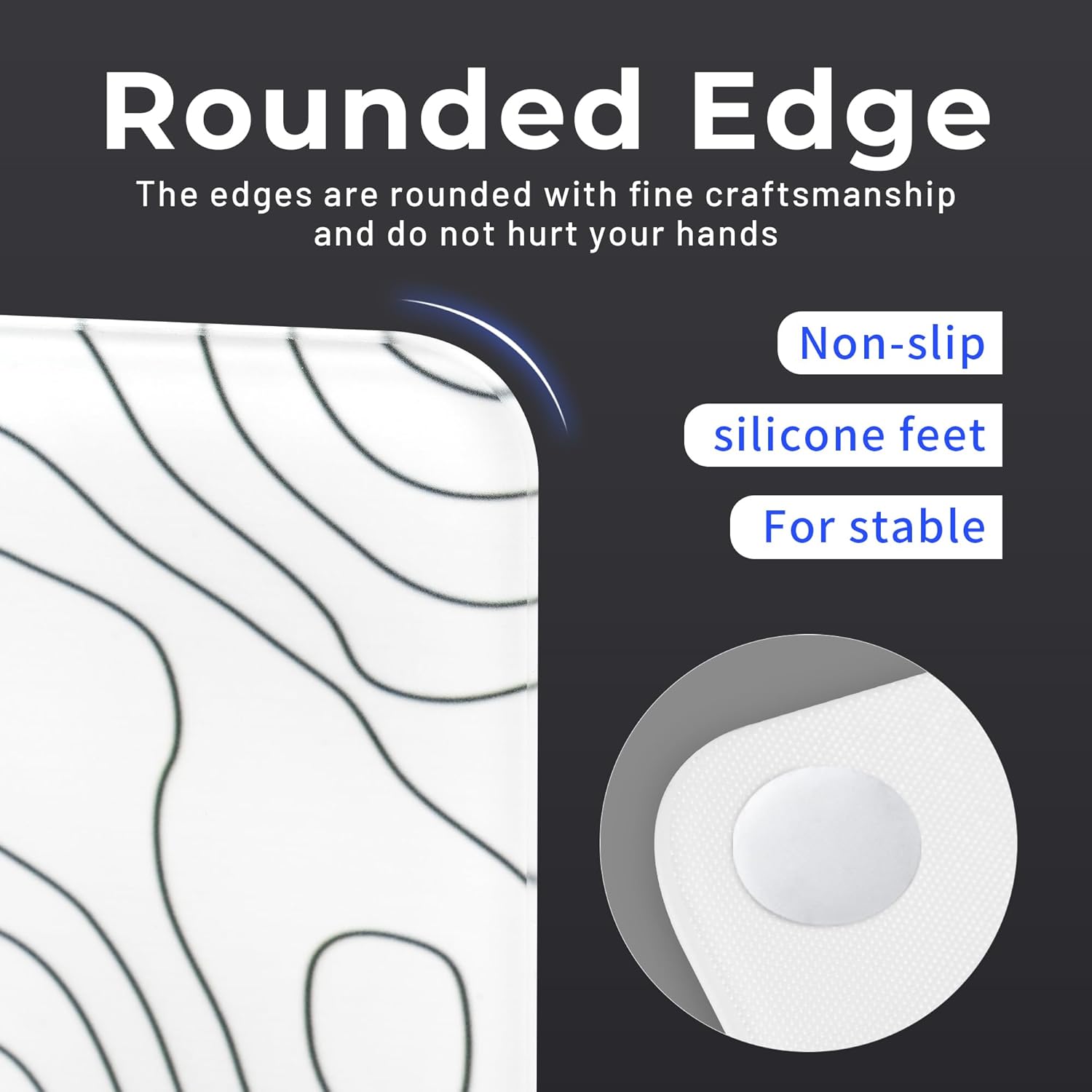 Glass Mousepad for Gaming, White Topographic Hard Gaming Mouse pad, Professional Large Mouse Mat 410mm*310mm, Special Glass Surface with Improved Precision and Speed White(Topographic)